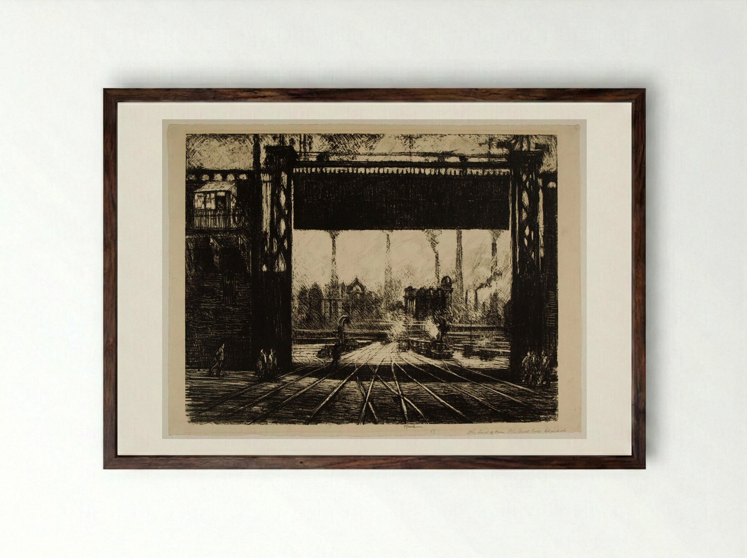 Great Gate, Charleroi - Joseph Pennell - Framed Print Dark Wood