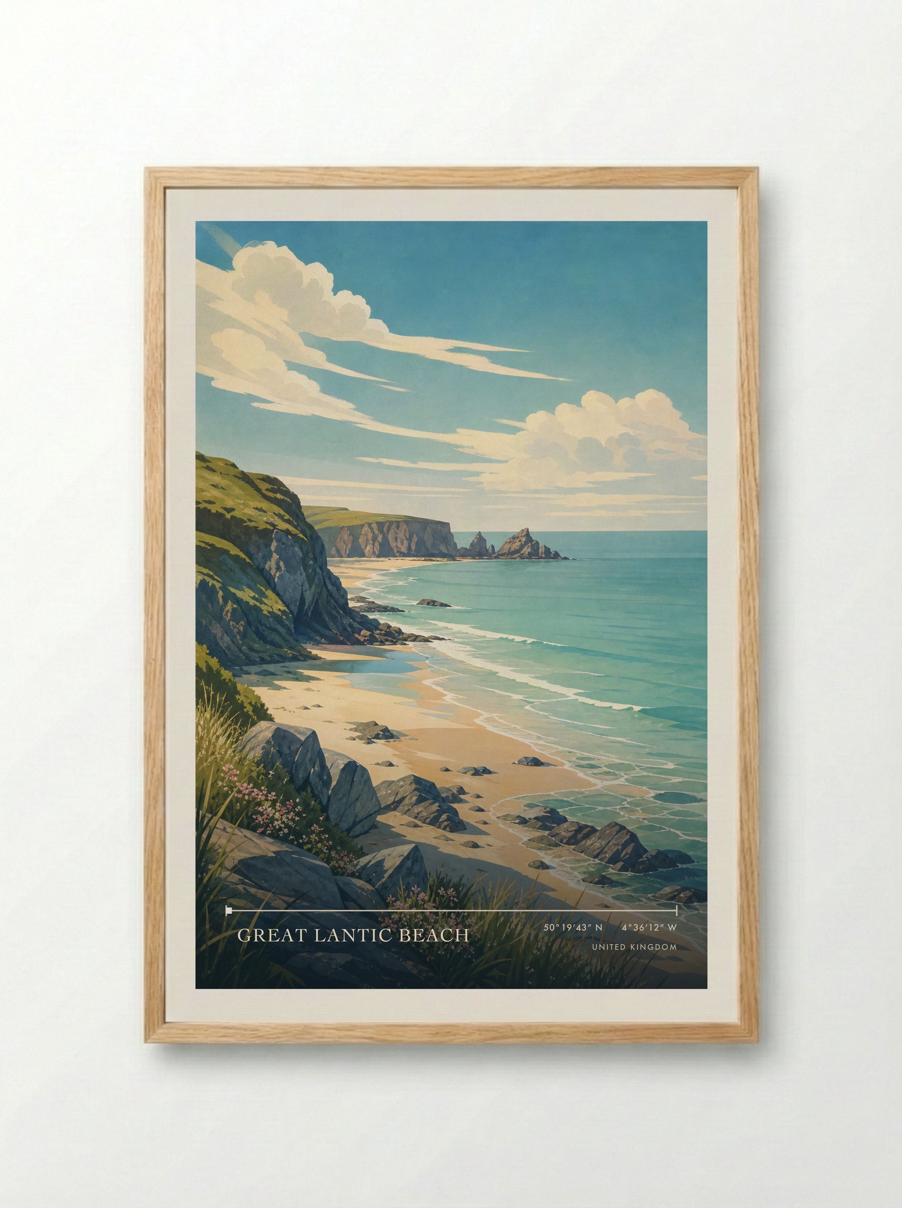 Great Lantic Beach United Kingdom Travel Poster - Framed Print Wood