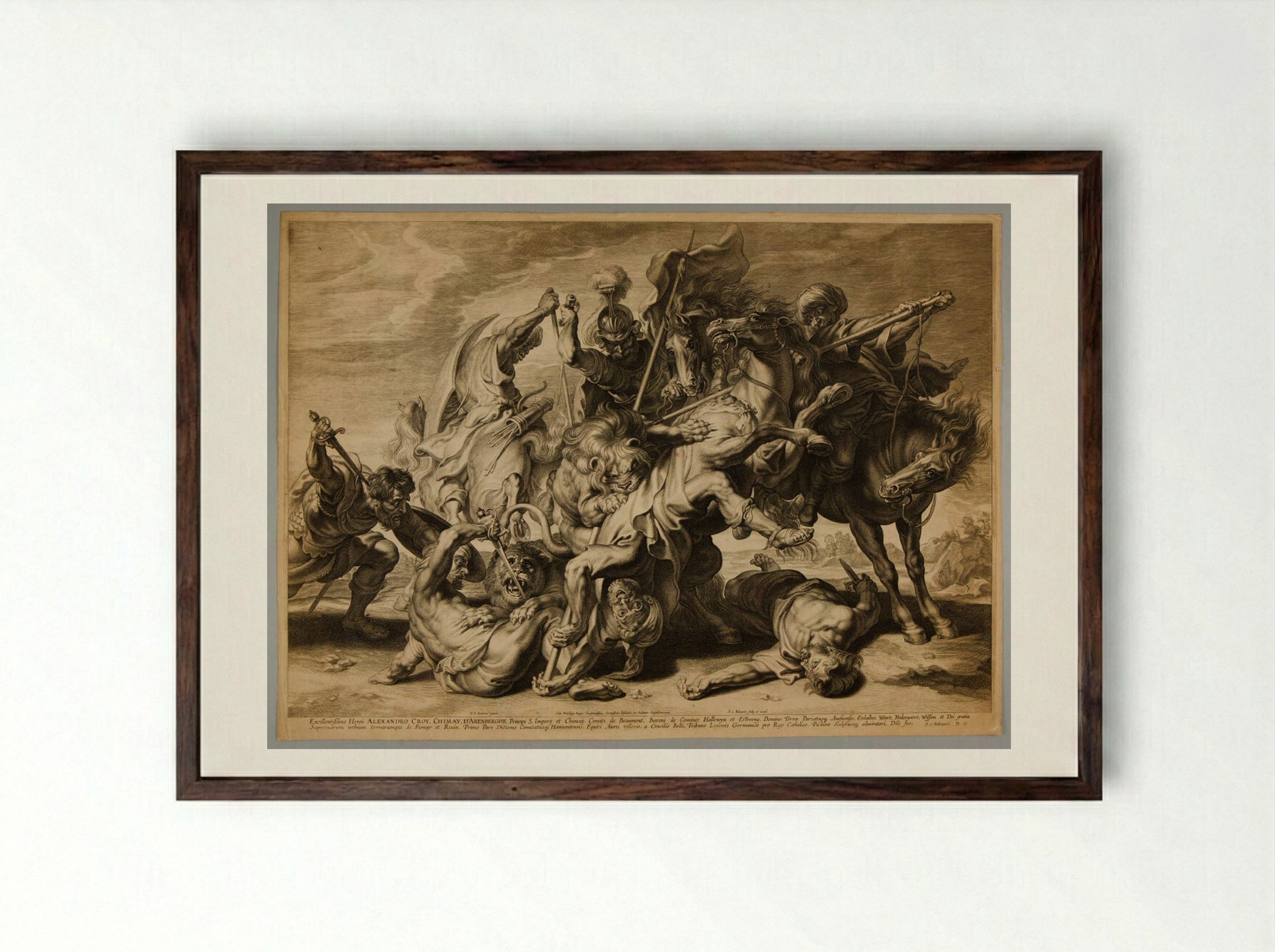 Great Lion Hunt - Schelte Adamsz. Bolswert - Framed Print Dark Wood