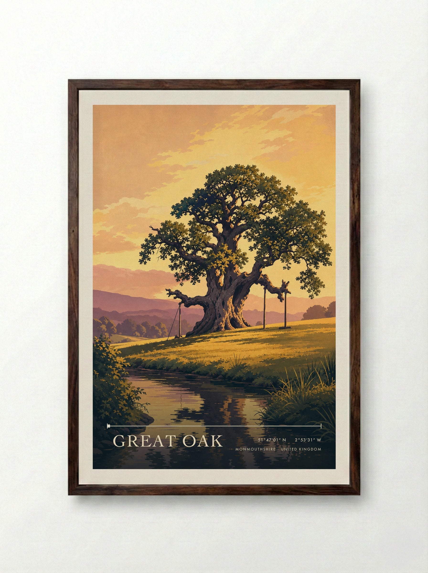 Great Oak Monmouthshire United Kingdom Travel Poster - Framed Print Dark Wood