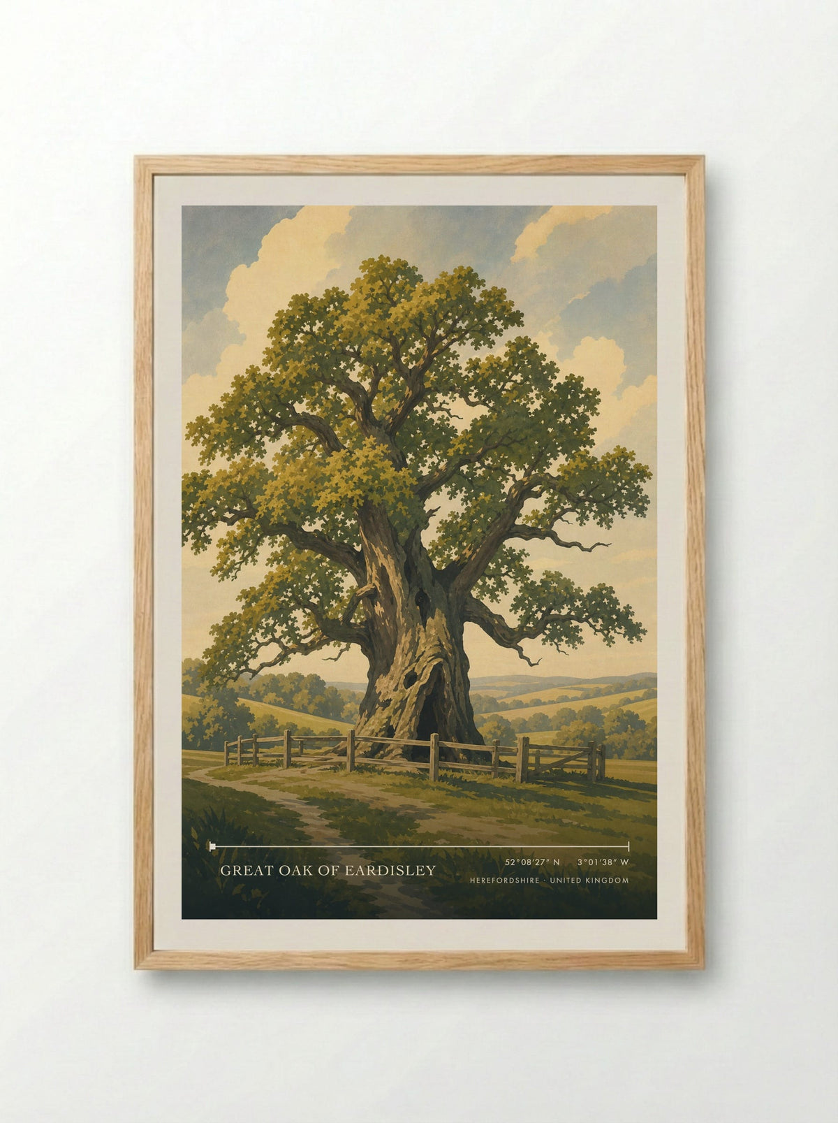 Great Oak of Eardisley Herefordshire United Kingdom Travel Poster - Framed Print Wood