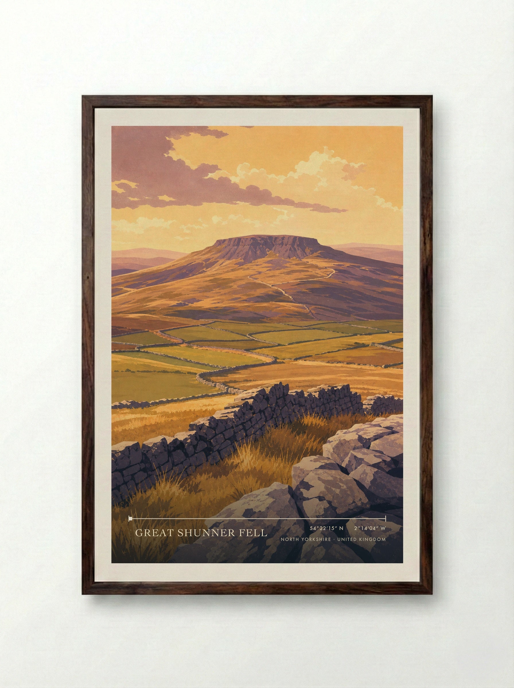 Great Shunner Fell North Yorkshire United Kingdom Travel Poster - Framed Print Dark Wood