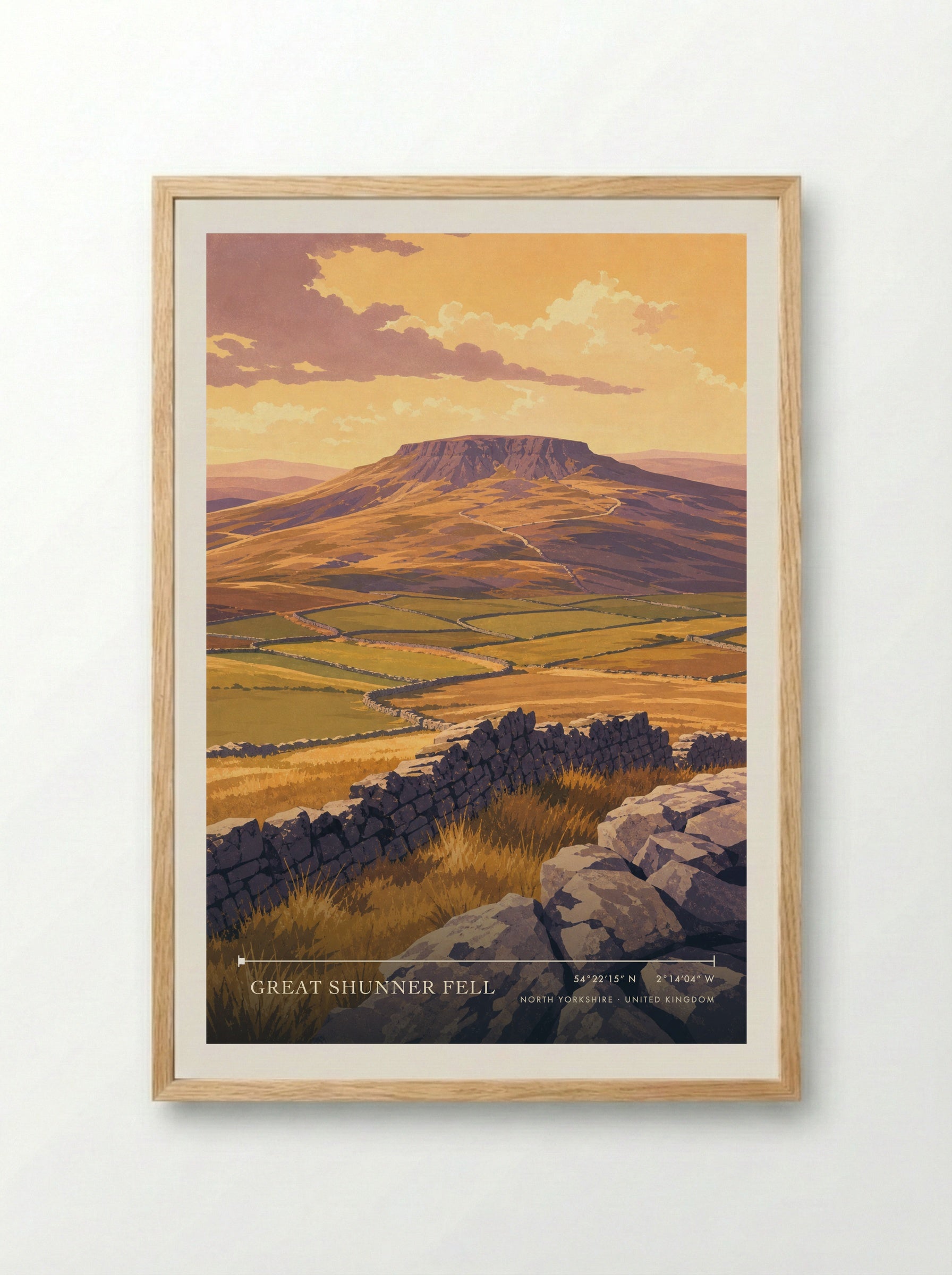 Great Shunner Fell North Yorkshire United Kingdom Travel Poster - Framed Print Wood