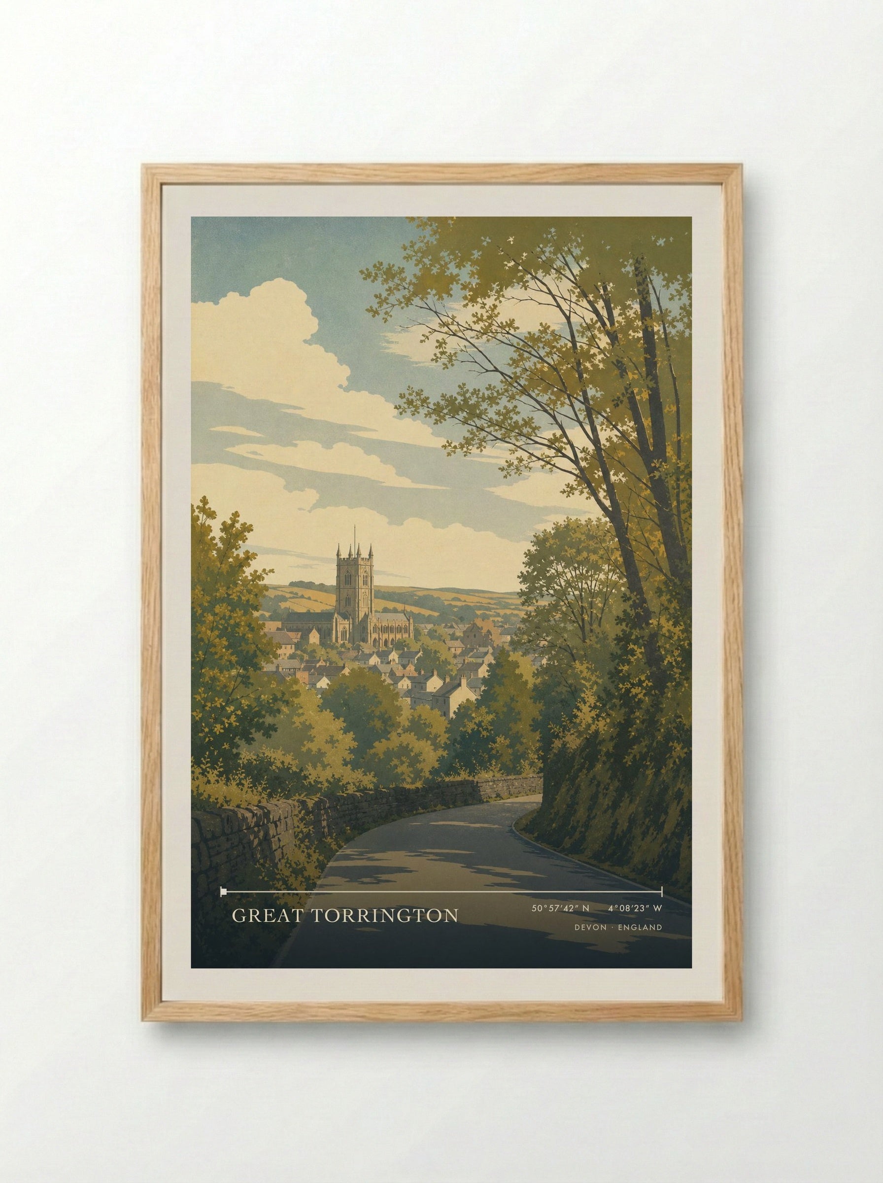 Great Torrington Devon England Travel Poster - Framed Print Wood