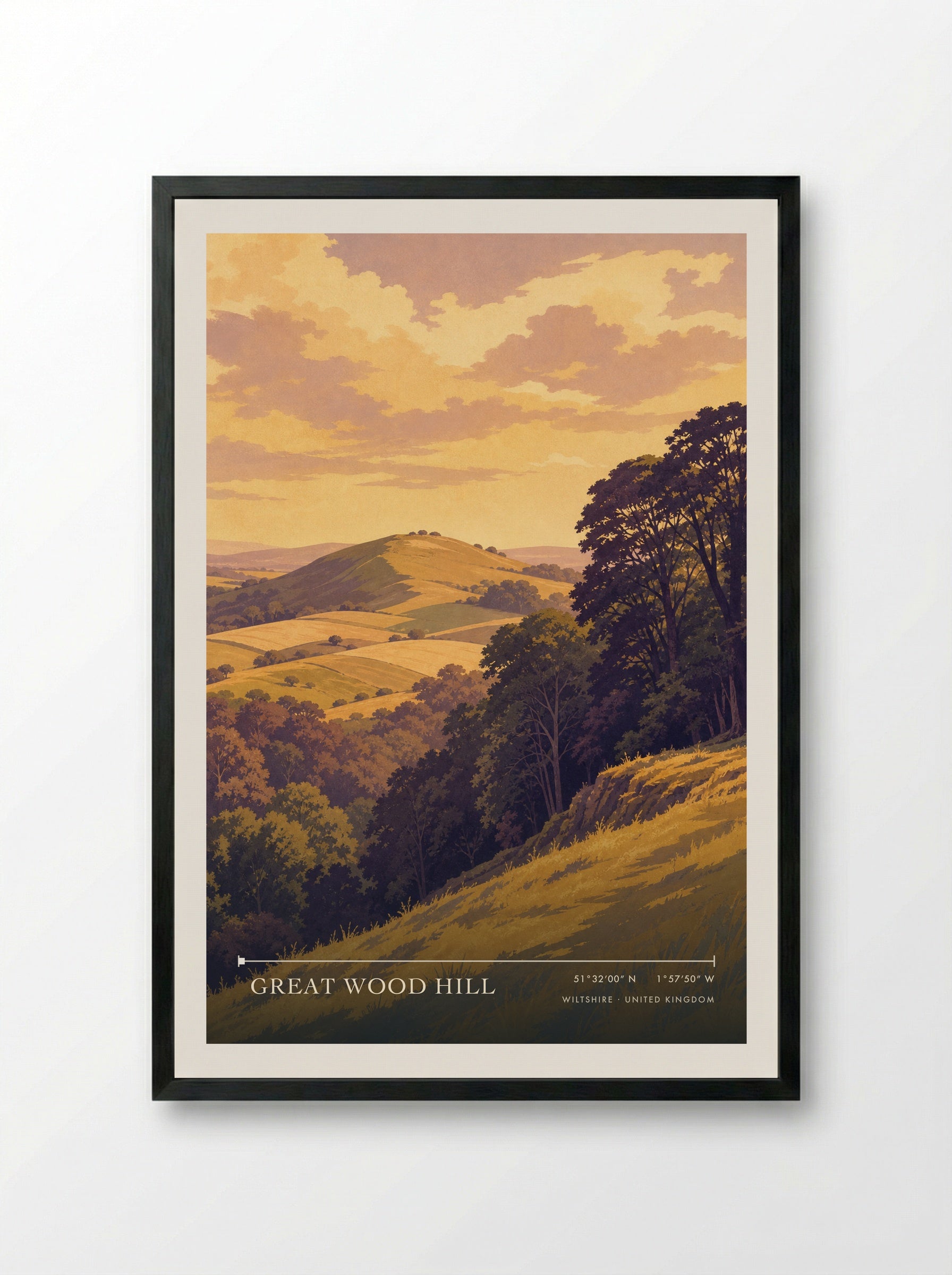 Great Wood Hill Wiltshire United Kingdom Travel Poster - Framed Print Black