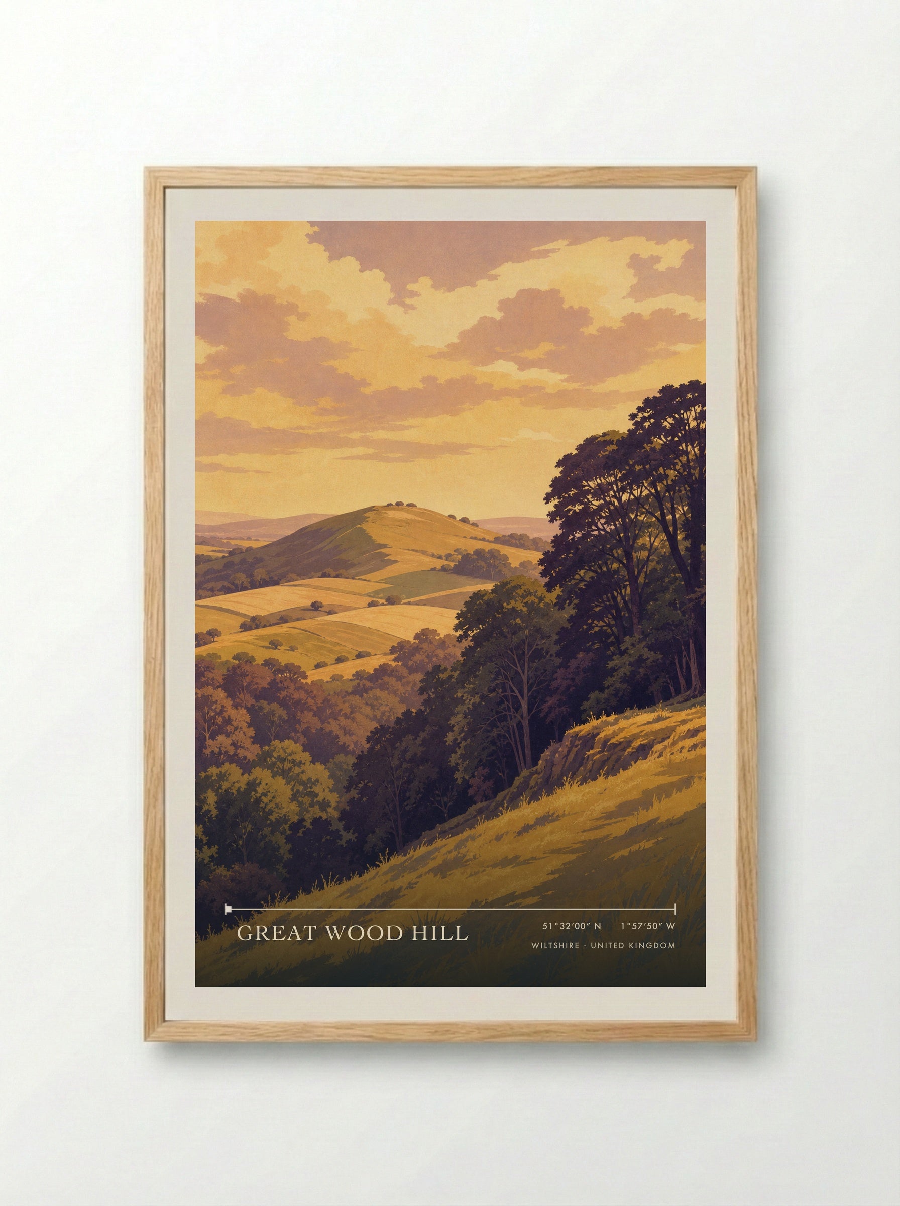 Great Wood Hill Wiltshire United Kingdom Travel Poster - Framed Print Wood