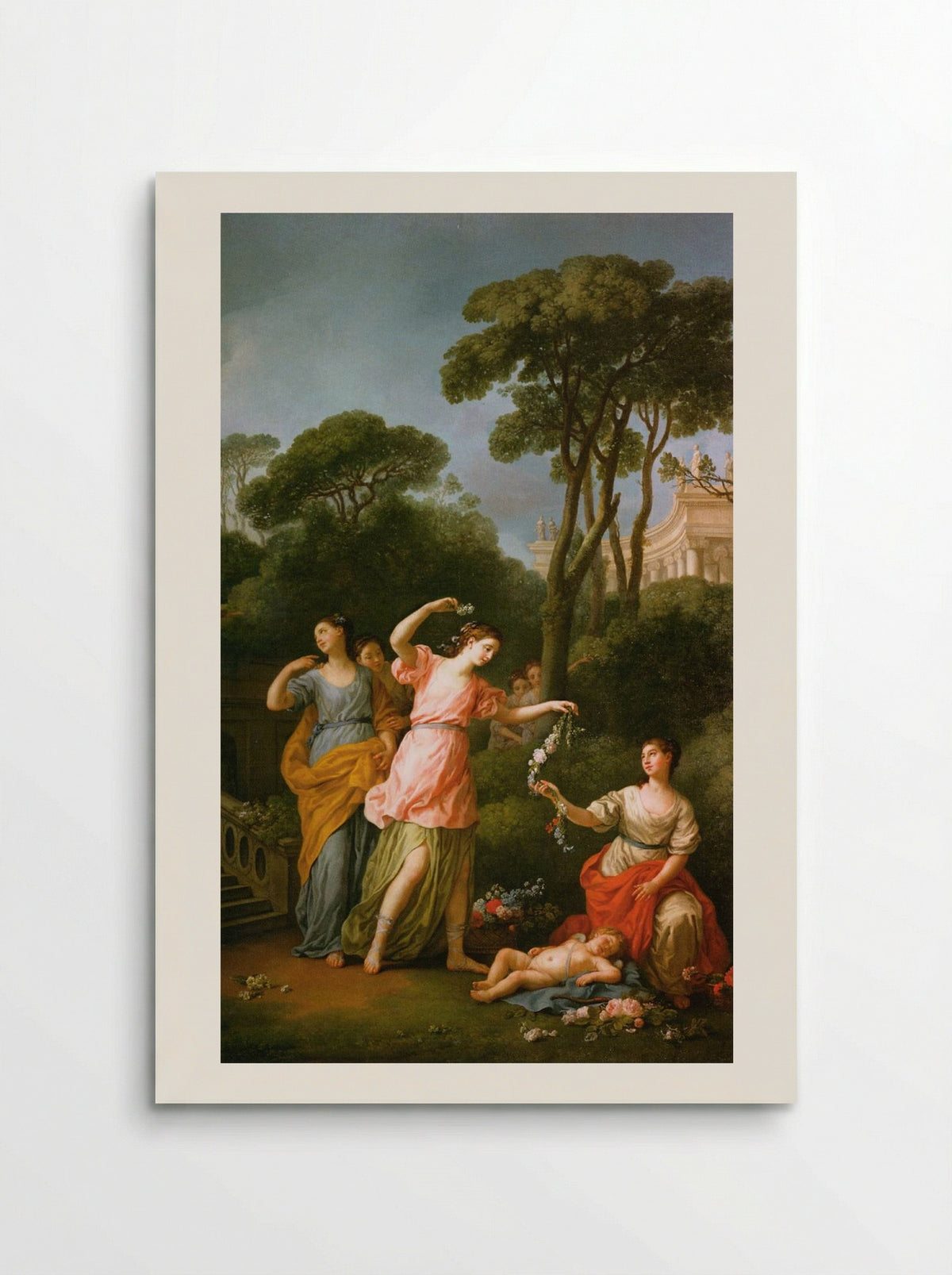 Greek Maidens Adorning a Sleeping Cupid with Flowers - Joseph-Marie Vien - Poster