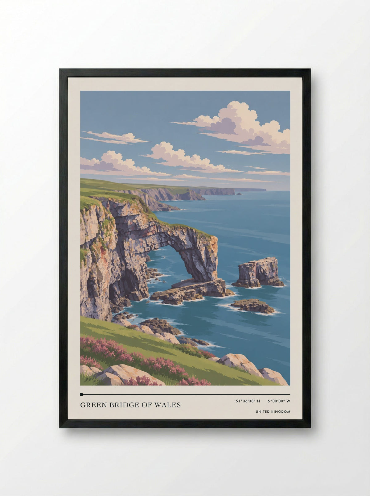 Green Bridge of Wales | Travel Poster - Framed Print Black
