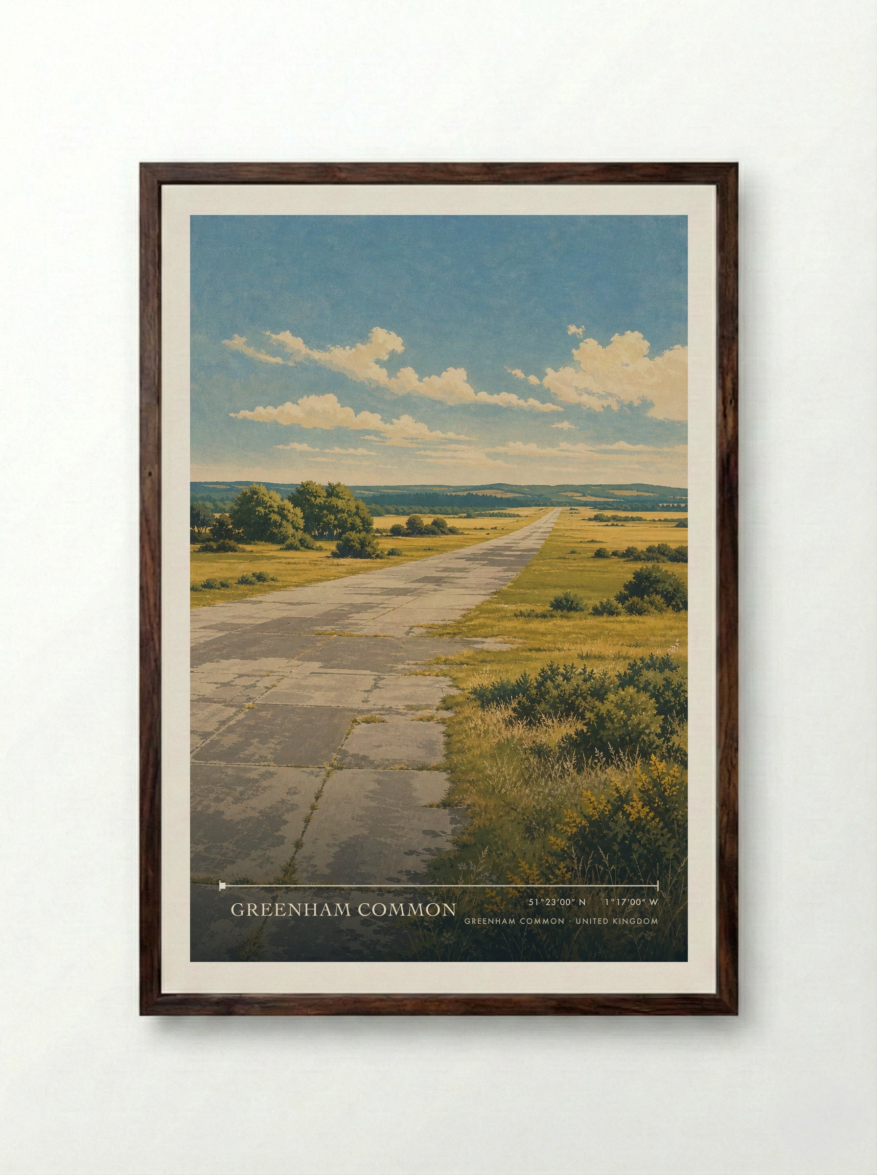Greenham Common United Kingdom Travel Poster - Framed Print Dark Wood