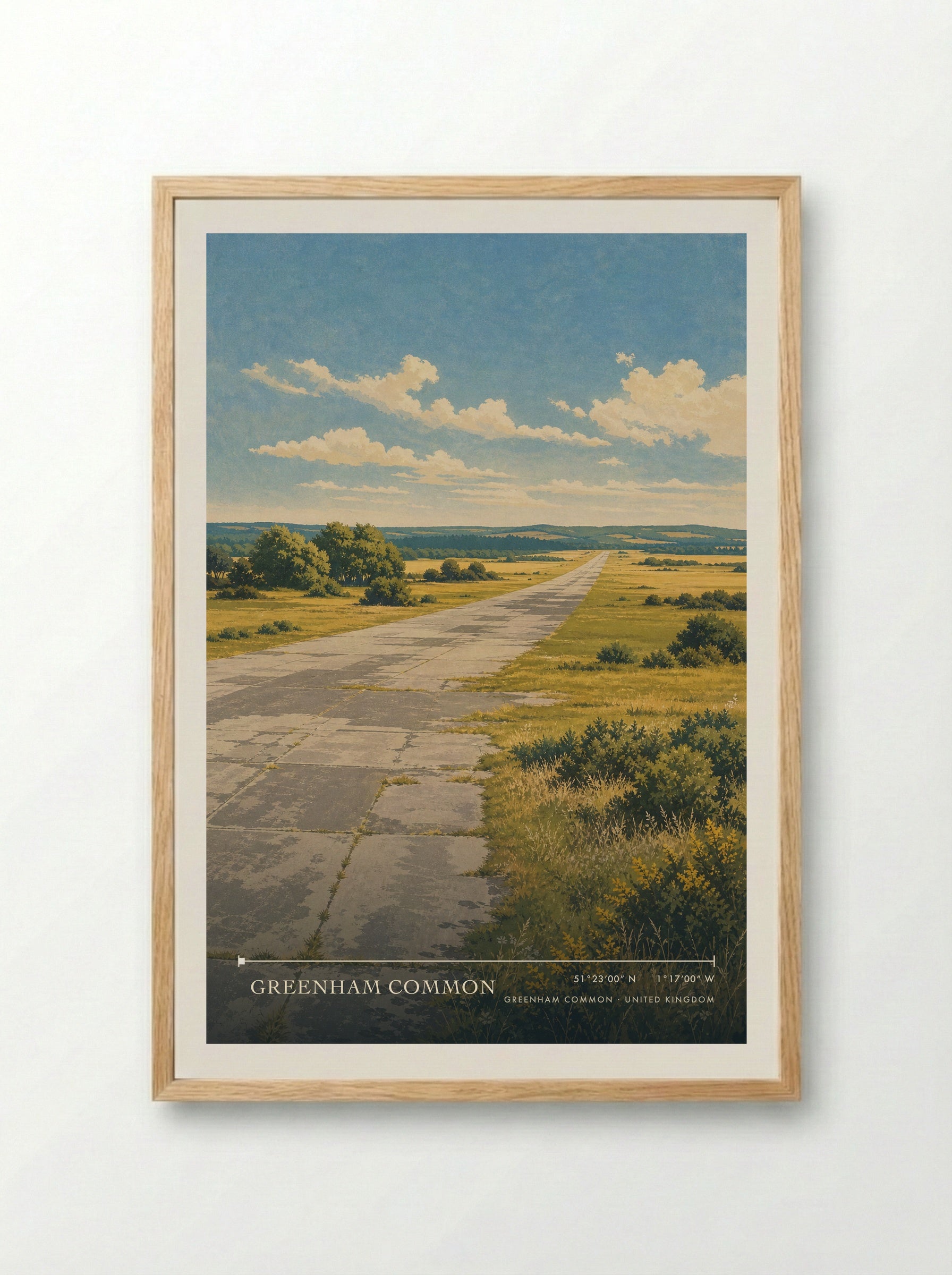 Greenham Common United Kingdom Travel Poster - Framed Print Wood