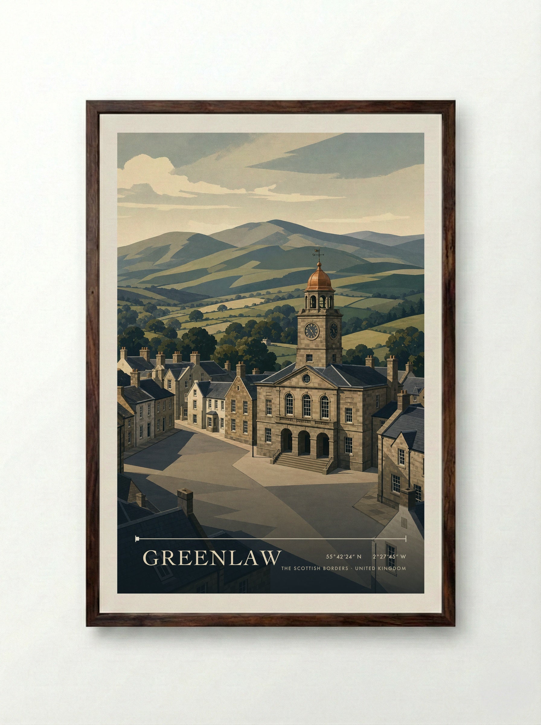 Greenlaw The Scottish Borders United Kingdom Travel Poster - Framed Print Dark Wood