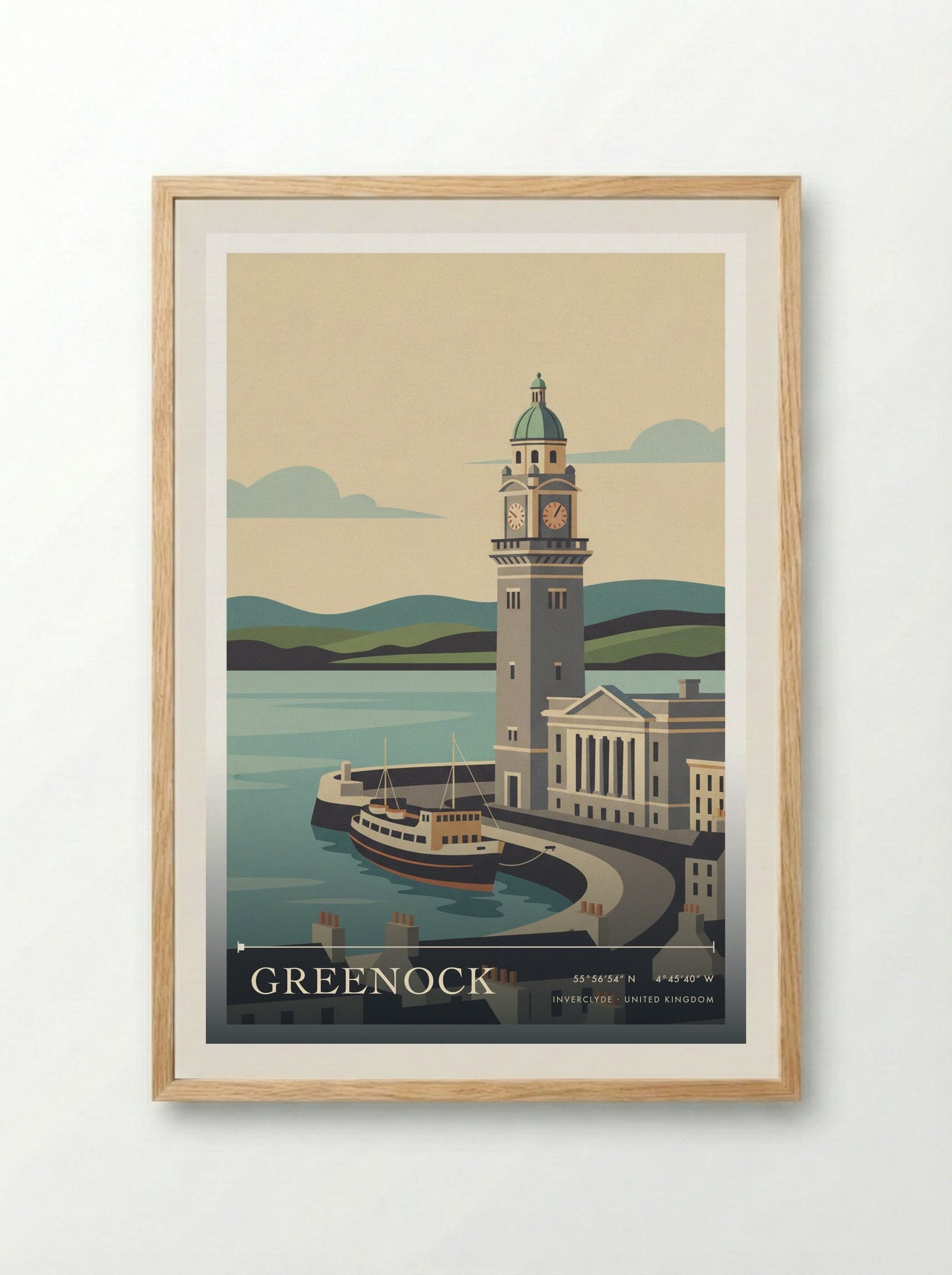 Greenock Inverclyde United Kingdom Travel Poster - Framed Print Wood