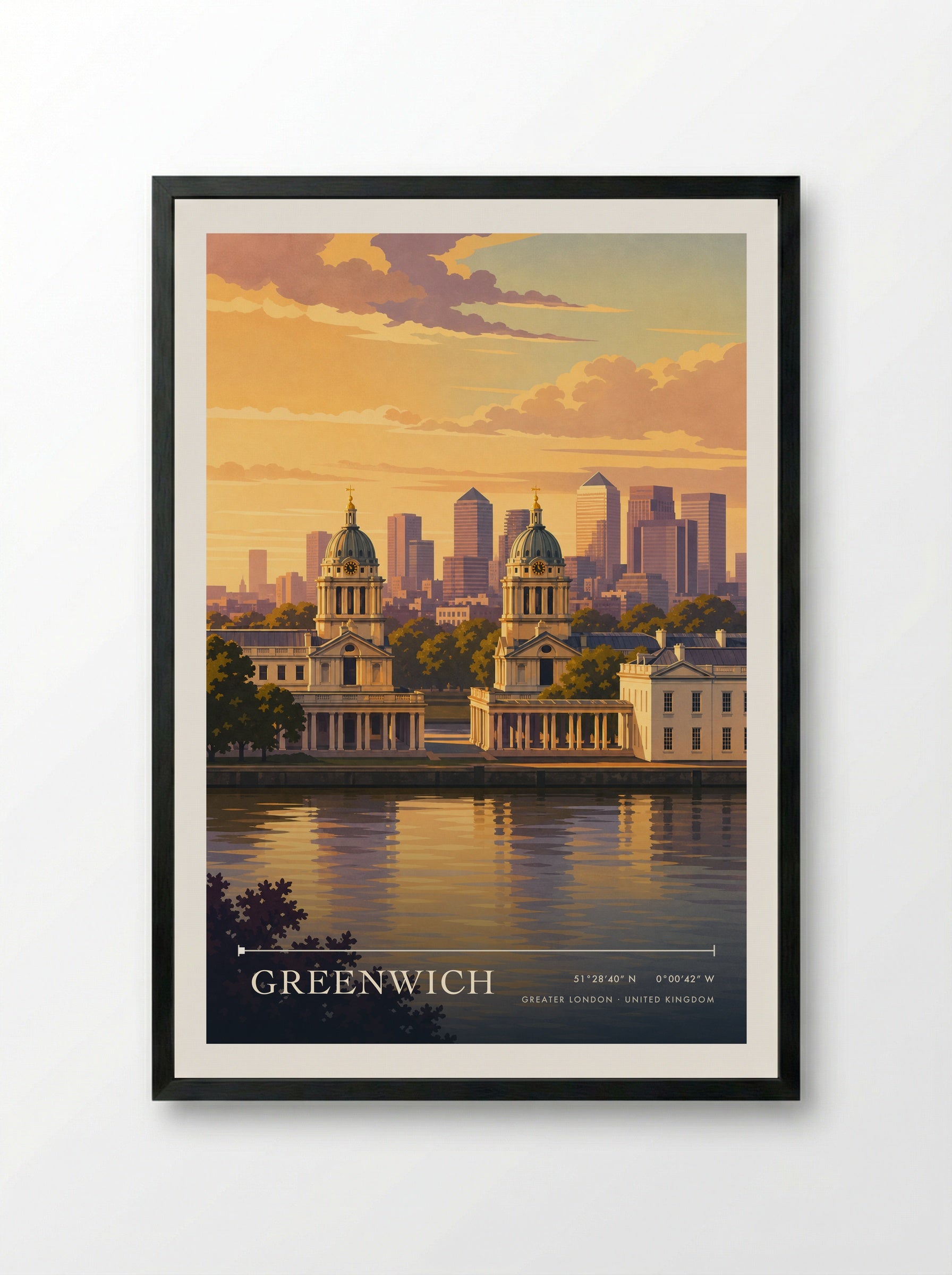 Greenwich Greater London United Kingdom Travel Poster - Framed Print Black