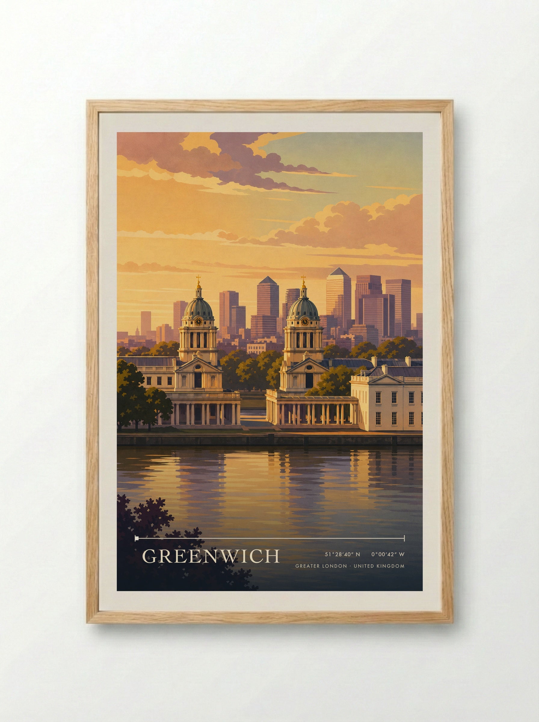 Greenwich Greater London United Kingdom Travel Poster - Framed Print Wood