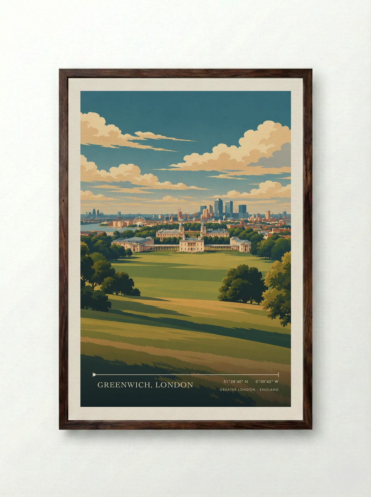 Greenwich, London, Greater London | Travel Poster - Framed Print Dark Wood