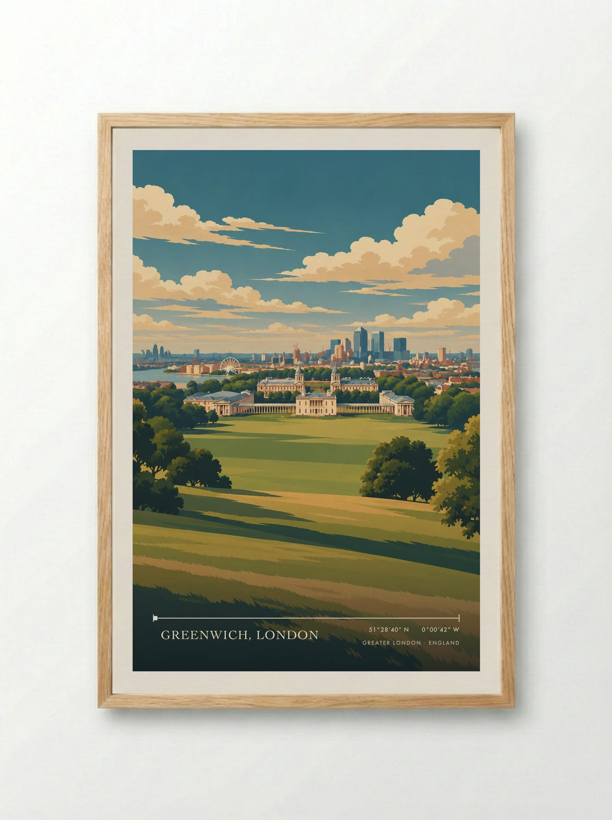 Greenwich, London, Greater London | Travel Poster - Framed Print Wood