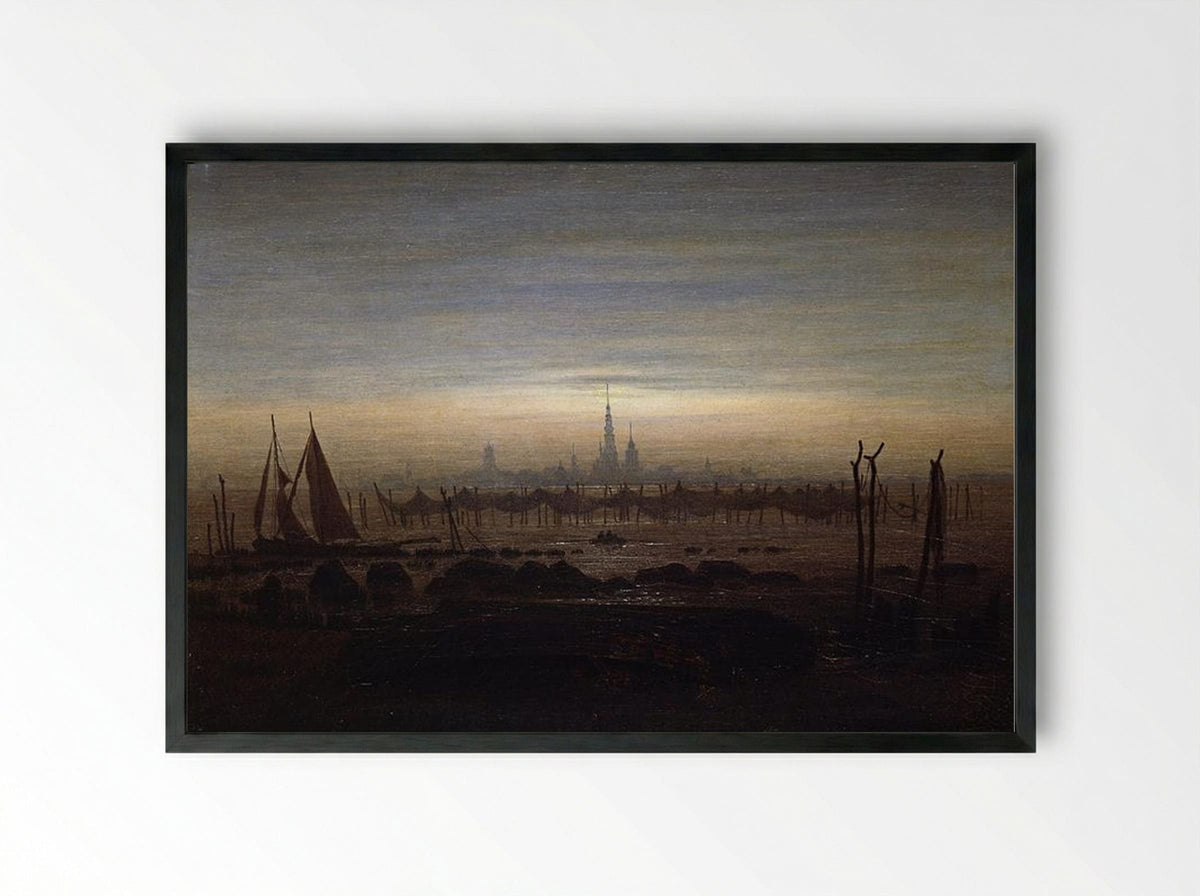 Greifswald in Moonlight - Caspar David Friedrich - Framed Print Black