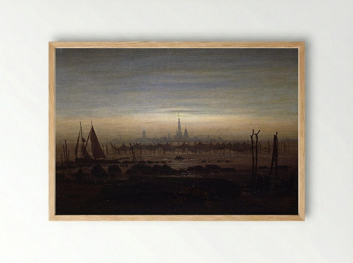 Greifswald in Moonlight - Caspar David Friedrich - Framed Print Wood