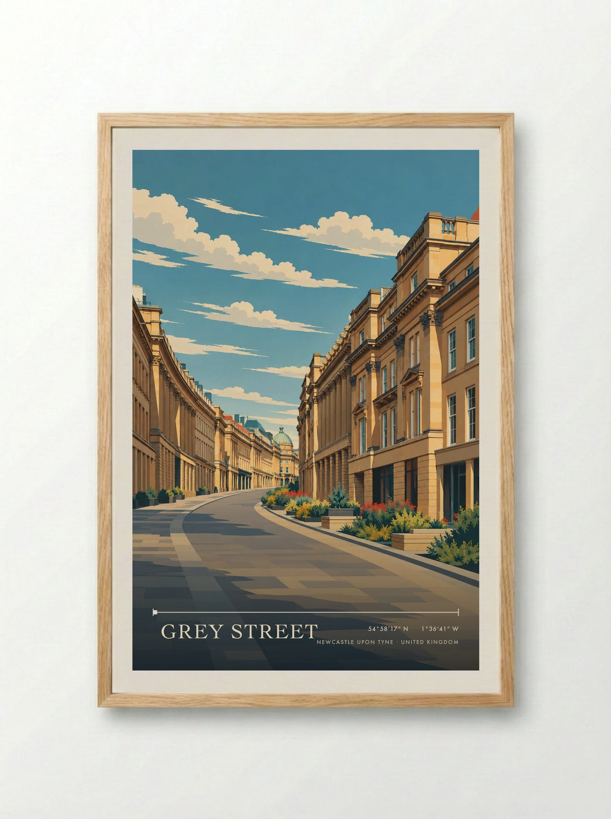 Grey Street, Newcastle upon Tyne | Travel Poster - Framed Print Wood