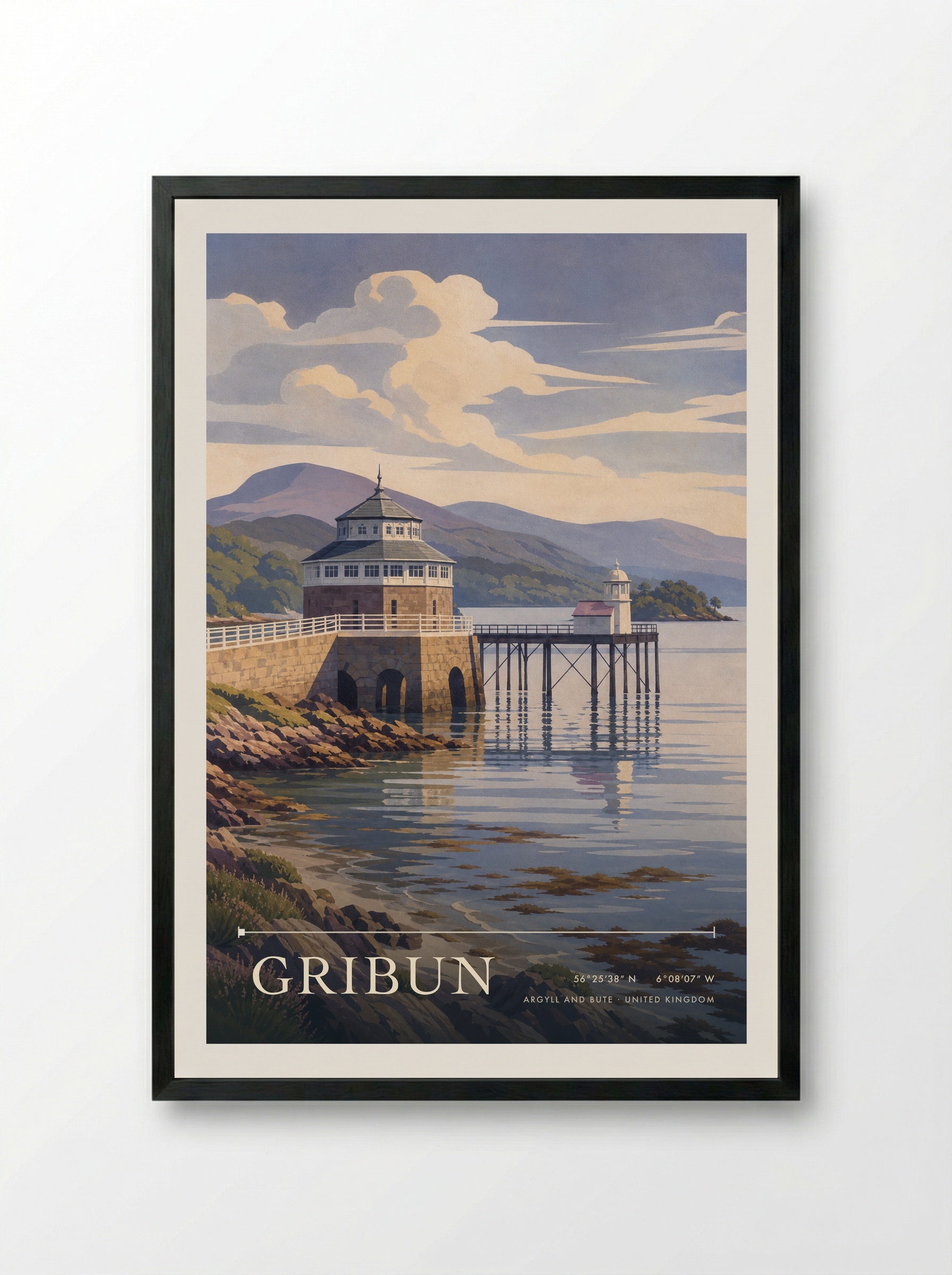 Gribun Argyll and Bute United Kingdom Travel Poster - Framed Print Black