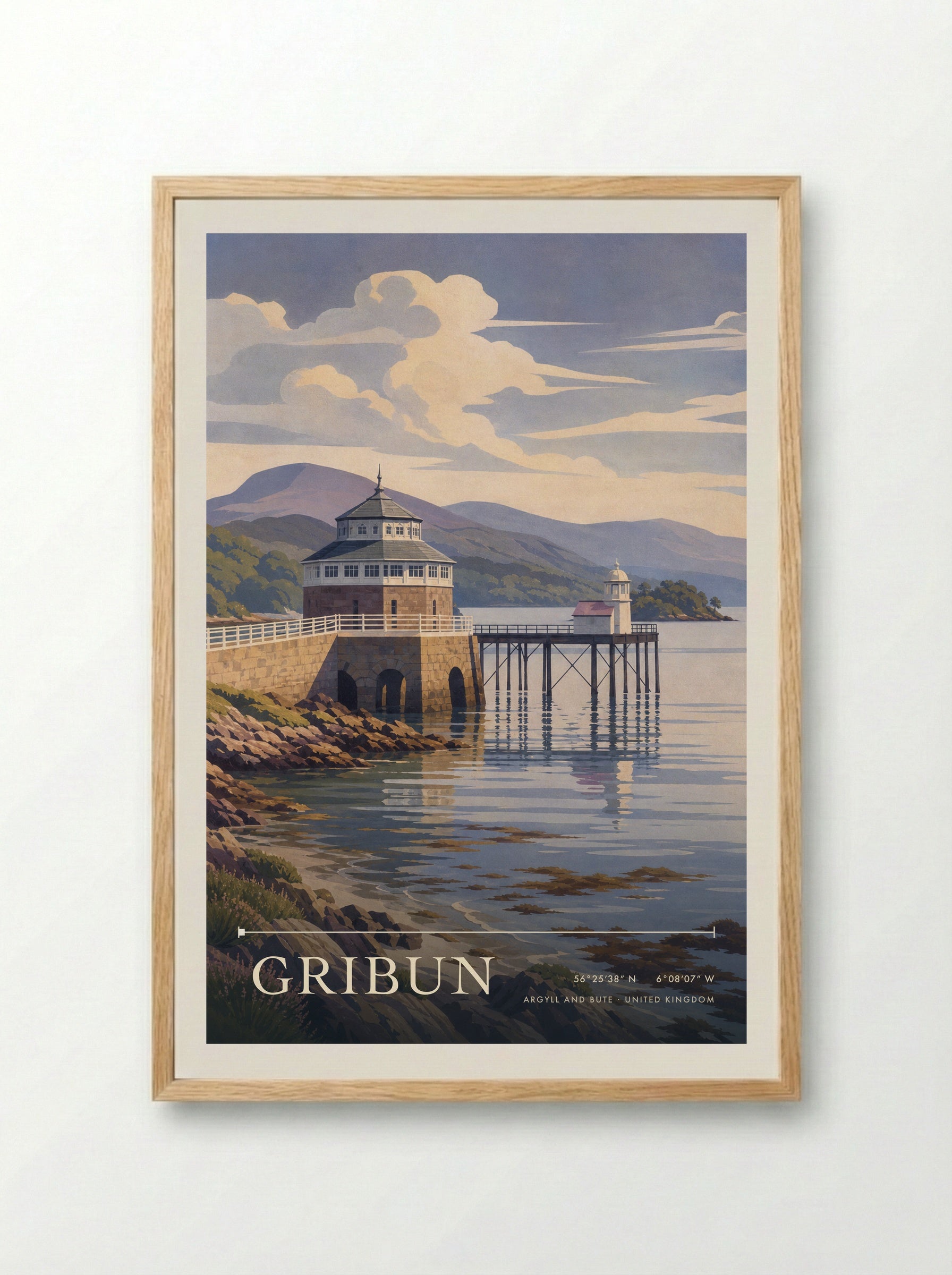 Gribun Argyll and Bute United Kingdom Travel Poster - Framed Print Wood