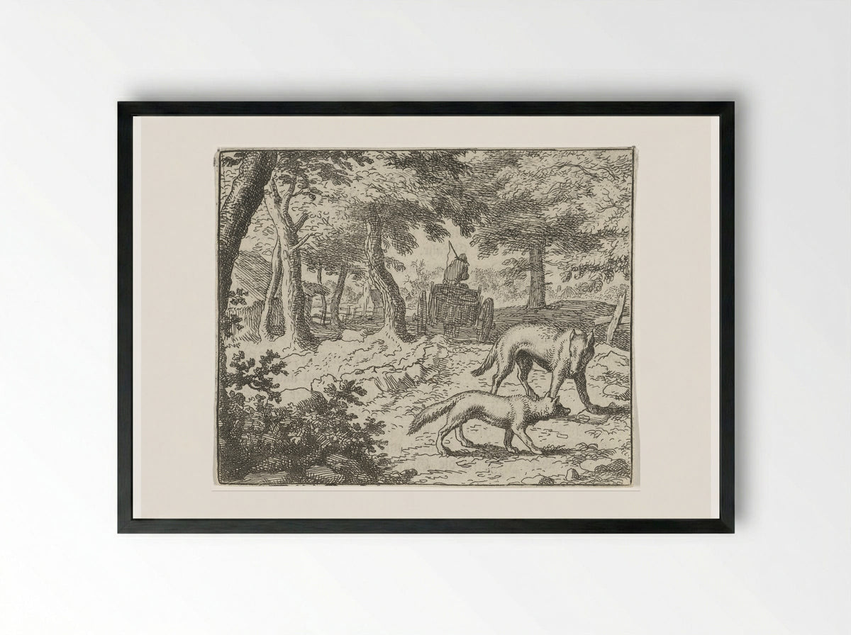 Grimbeert de das en Reinaert de vos - Allaert van Everdingen - Framed Print Black