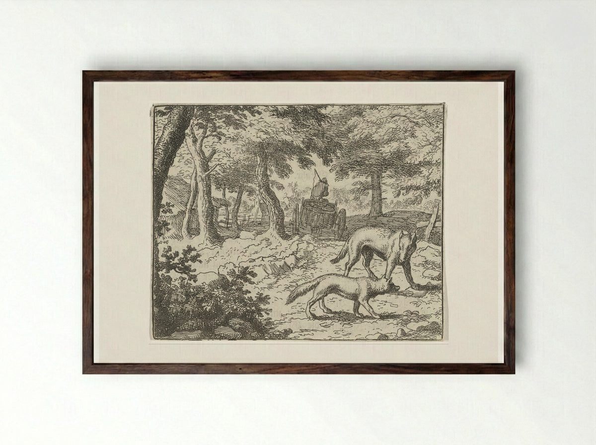 Grimbeert de das en Reinaert de vos - Allaert van Everdingen - Framed Print Dark Wood