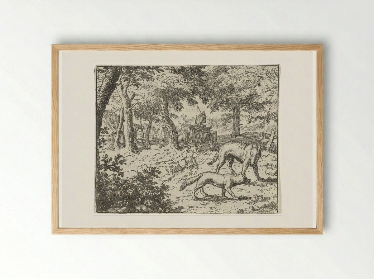 Grimbeert de das en Reinaert de vos - Allaert van Everdingen - Framed Print Wood
