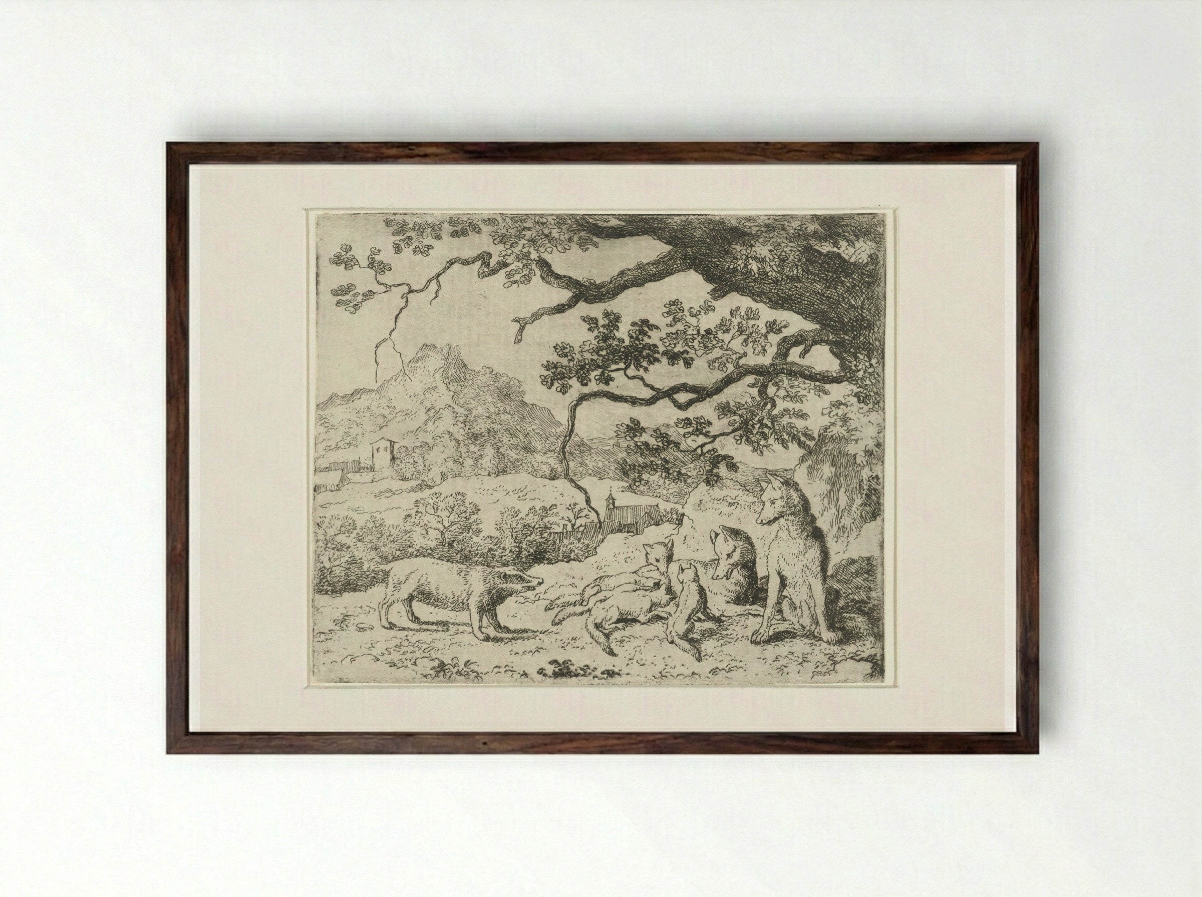 Grimbeert the Badger Summons Reynard the Fox - Allaert van Everdingen - Framed Print Dark Wood