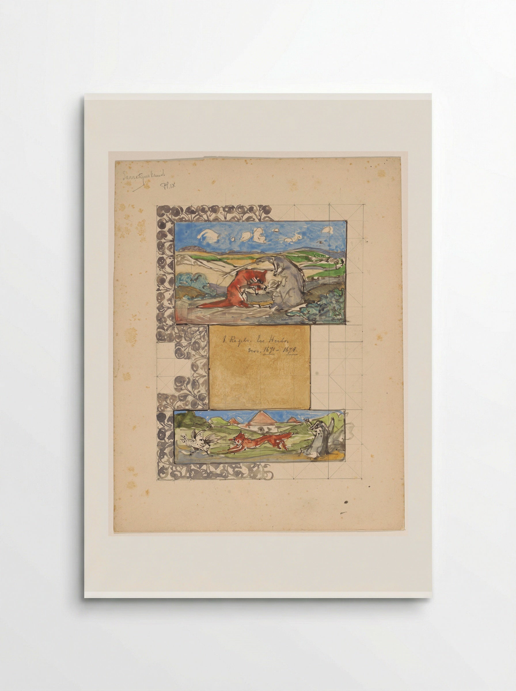 Grimbert geeft Reinaert stokslagen en Reinaerts aanval op een haan - Bernard Willem Wierink - Poster