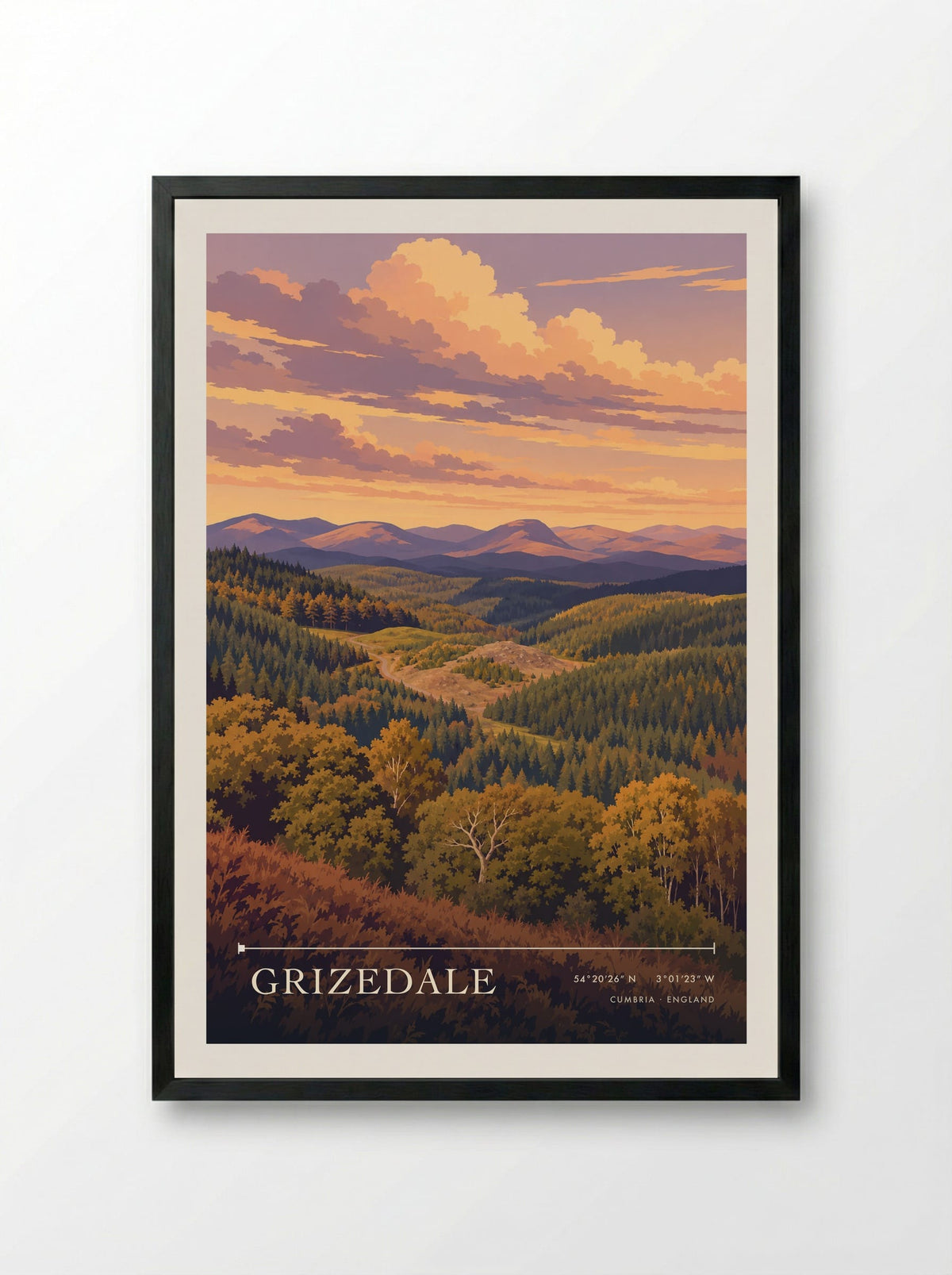 Grizedale, Cumbria | Travel Poster - Framed Print Black