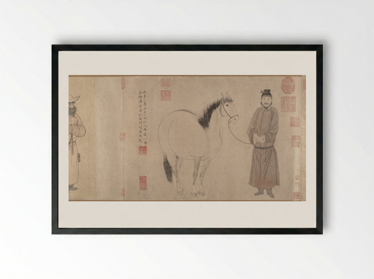 Grooms and Horses - Zhao Mengfu - Framed Print Black