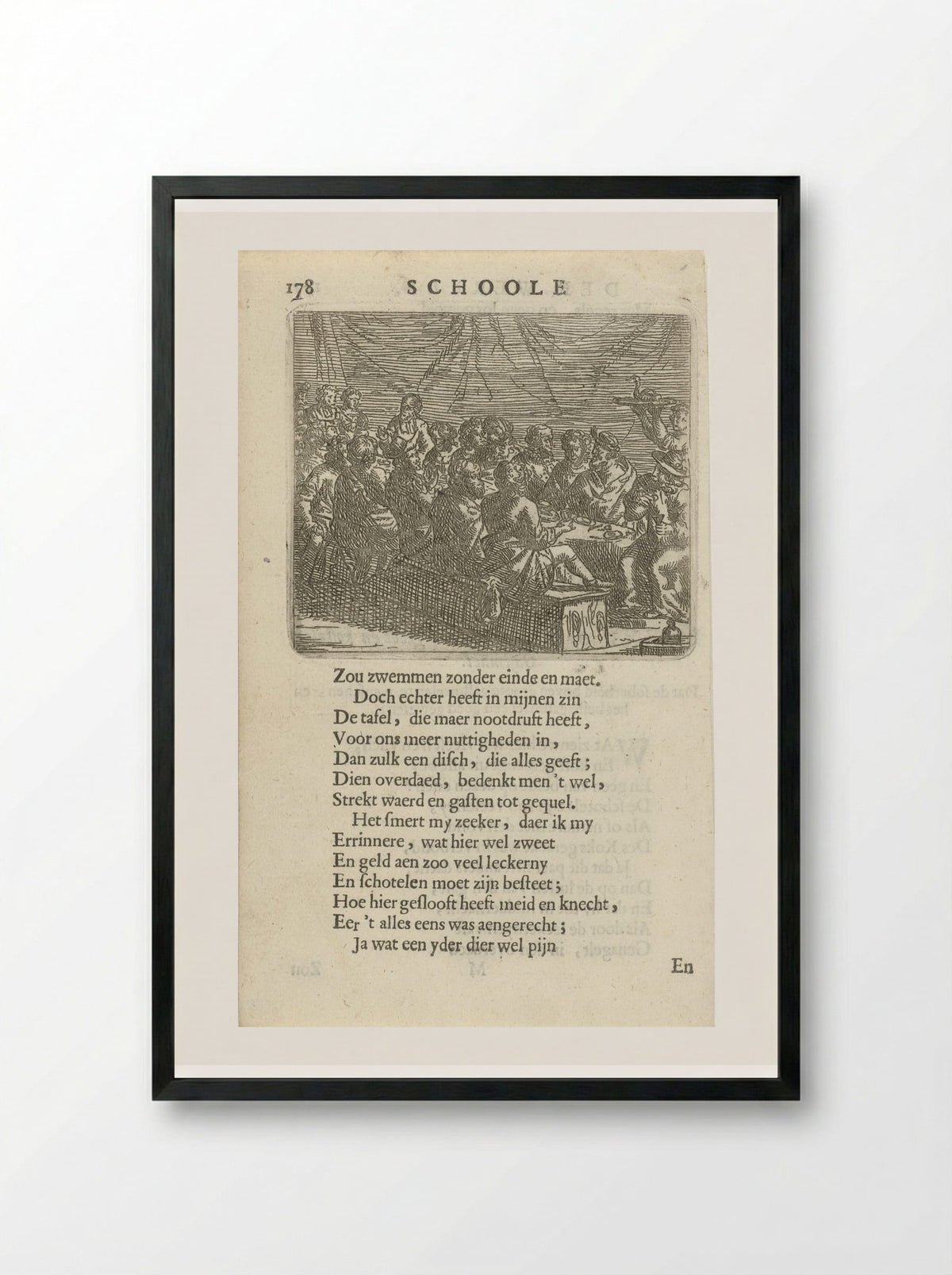 Groot gezelschap aan een eettafel - Arnold Houbraken - Framed Print Black