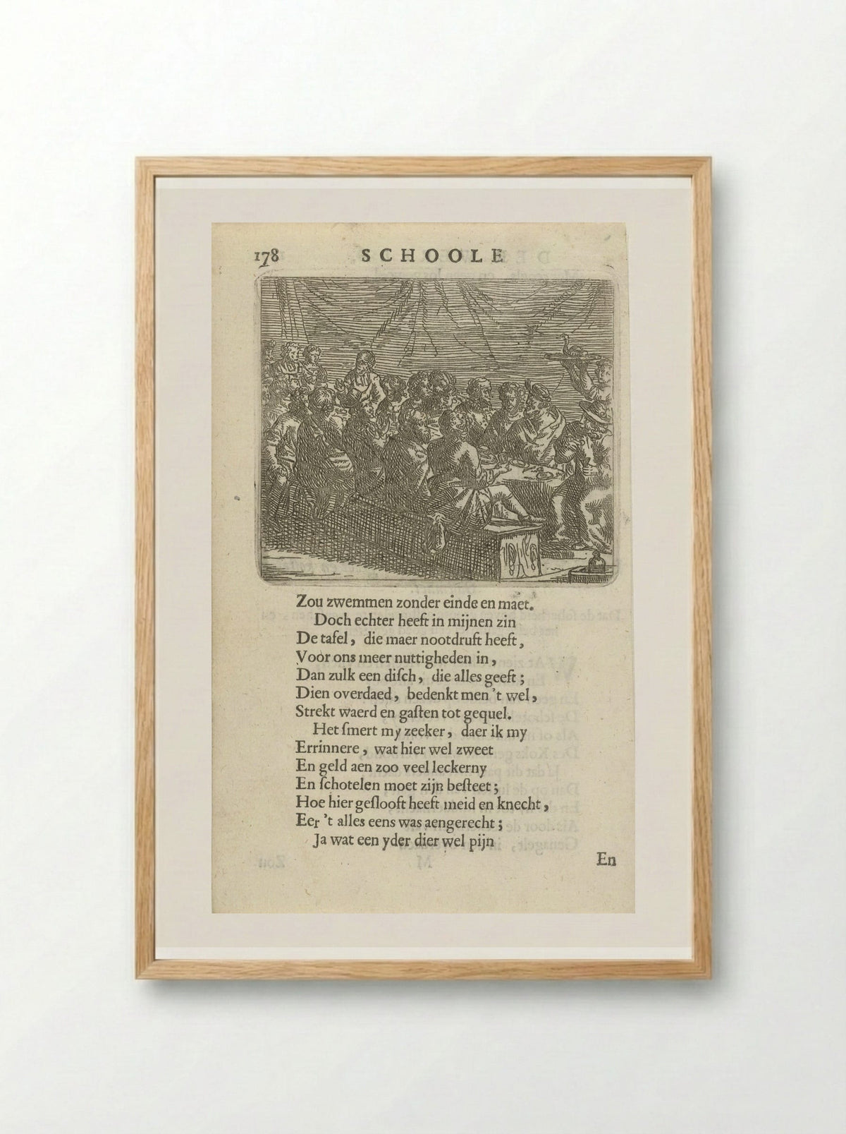Groot gezelschap aan een eettafel - Arnold Houbraken - Framed Print Wood
