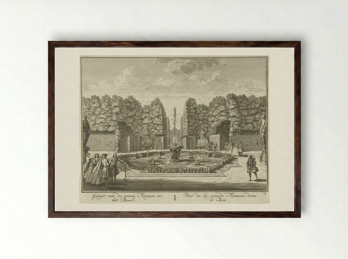 Grote fontein in de tuin van Huis ter Meer te Maarssen - Hendrik de Leth - Framed Print Dark Wood