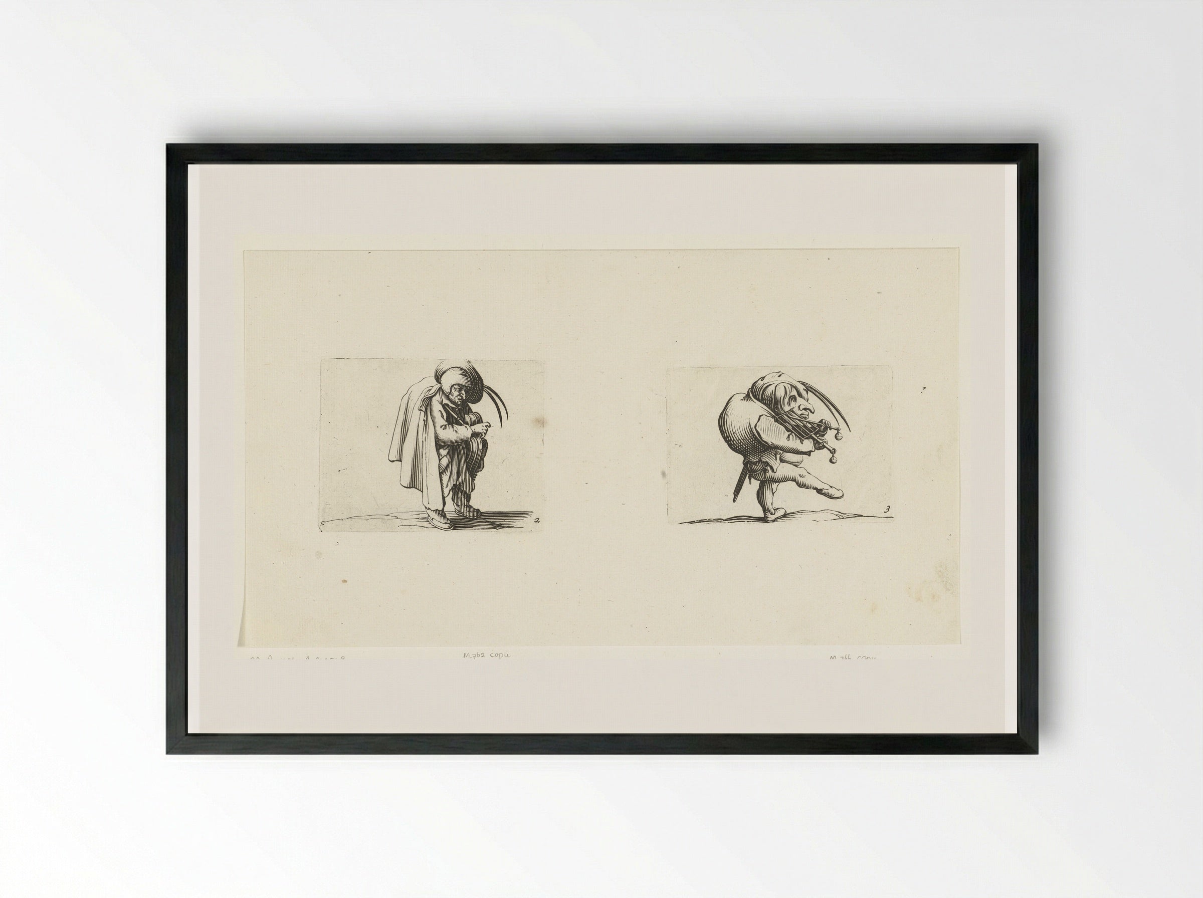 Grotesque Figures with Musical Instruments - Abraham Bosse - Framed Print Black