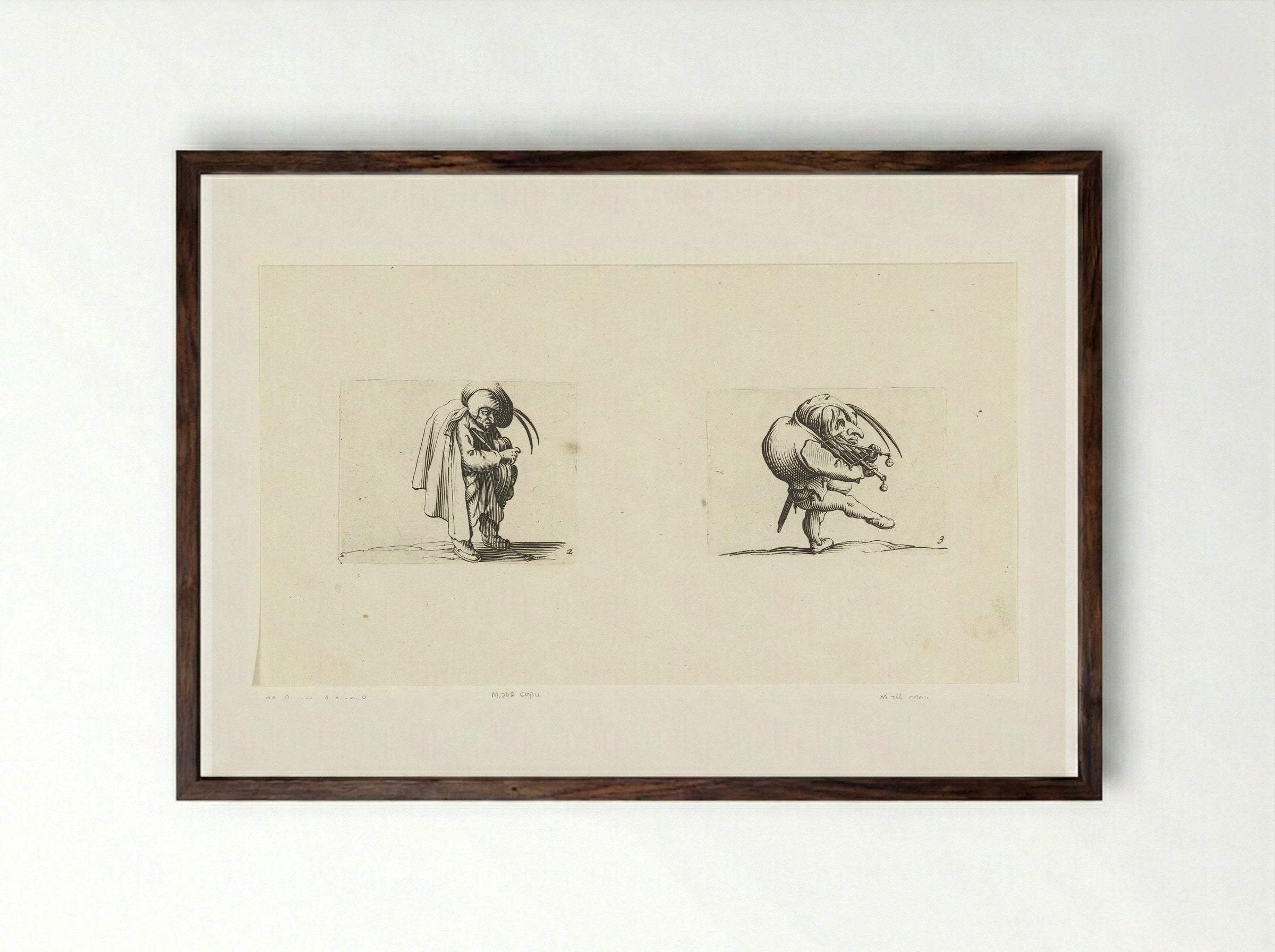 Grotesque Figures with Musical Instruments - Abraham Bosse - Framed Print Dark Wood