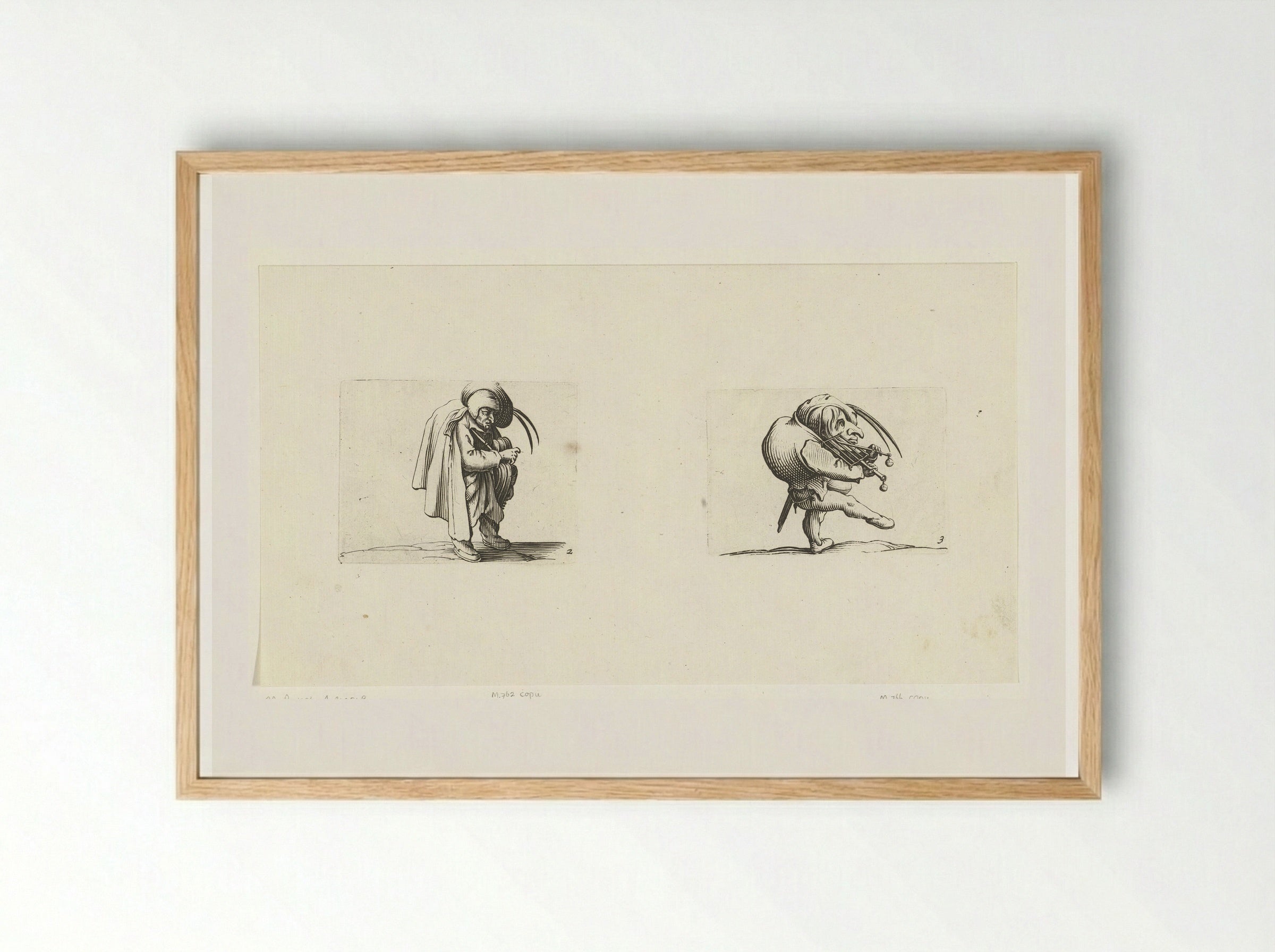Grotesque Figures with Musical Instruments - Abraham Bosse - Framed Print Wood