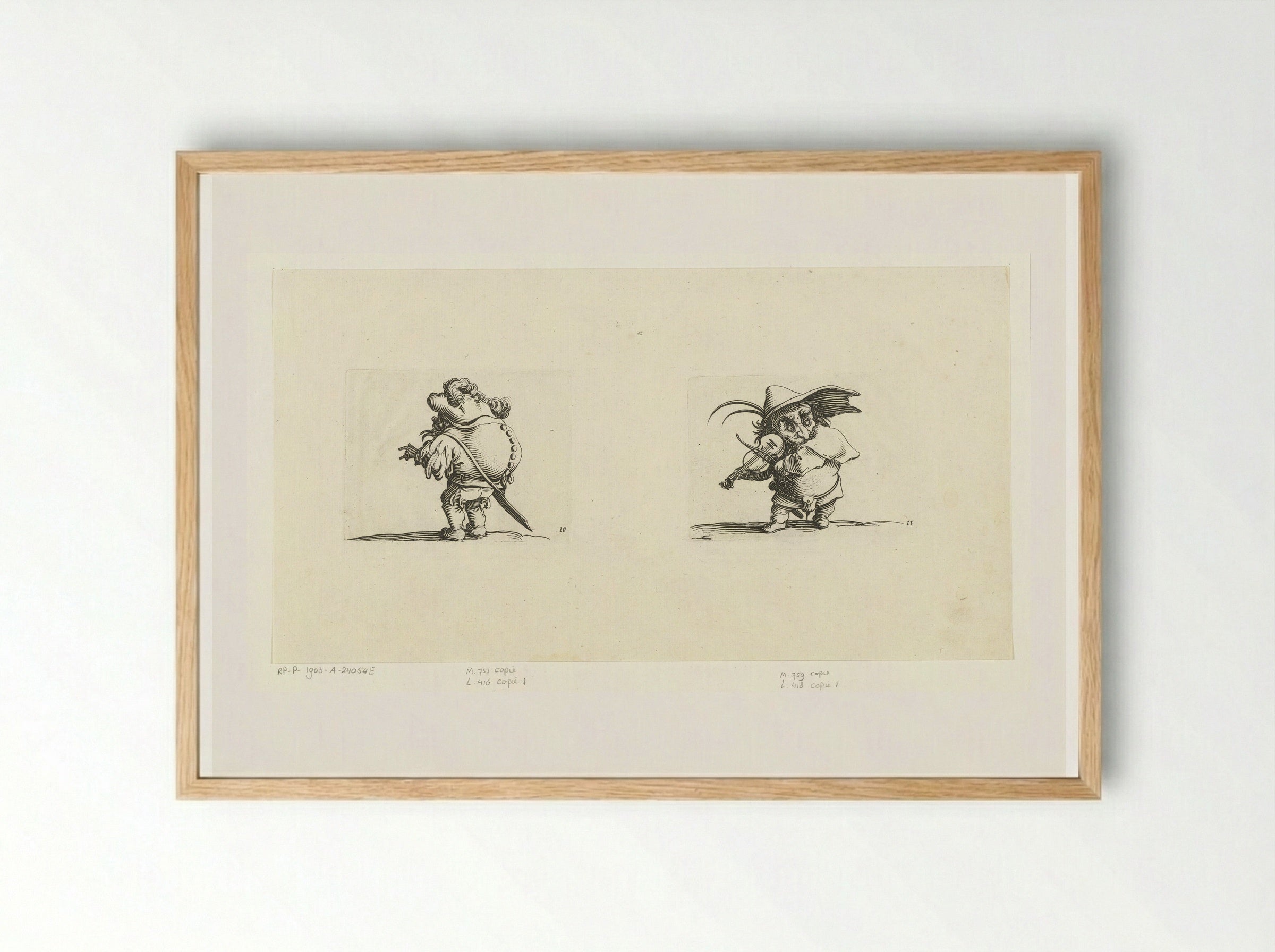 Grotesque Figures with Sword and Violin - Abraham Bosse - Framed Print Wood