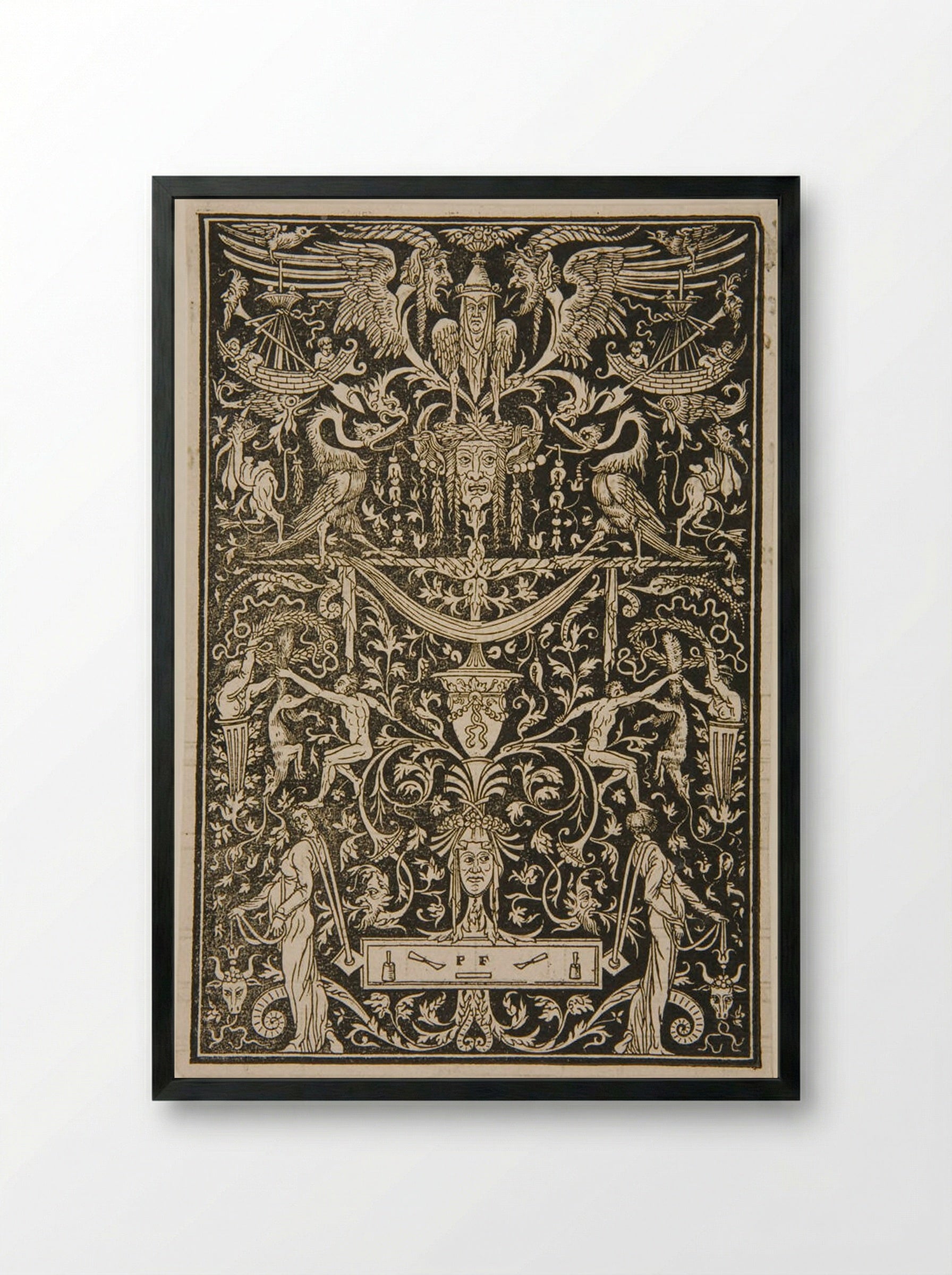 Grotesque Panel - Peter Flötner - Framed Print Black
