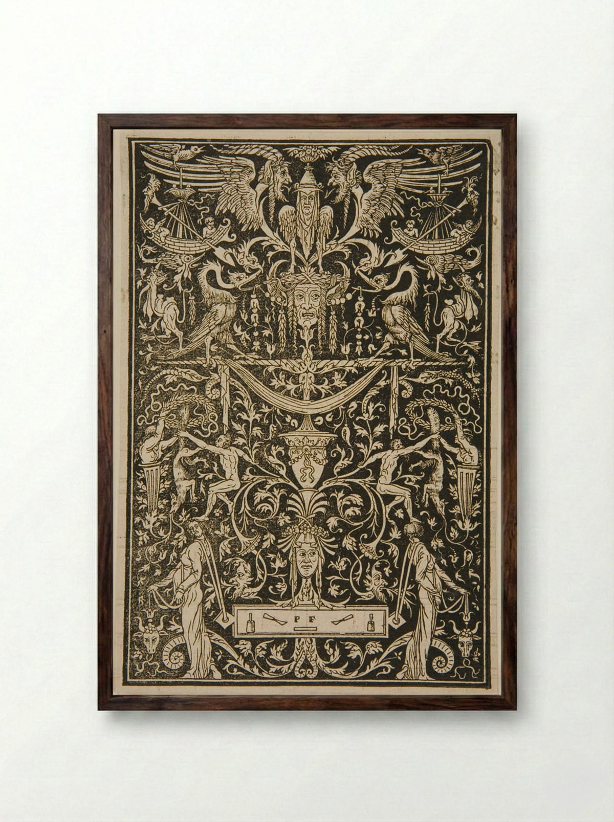 Grotesque Panel - Peter Flötner - Framed Print Dark Wood
