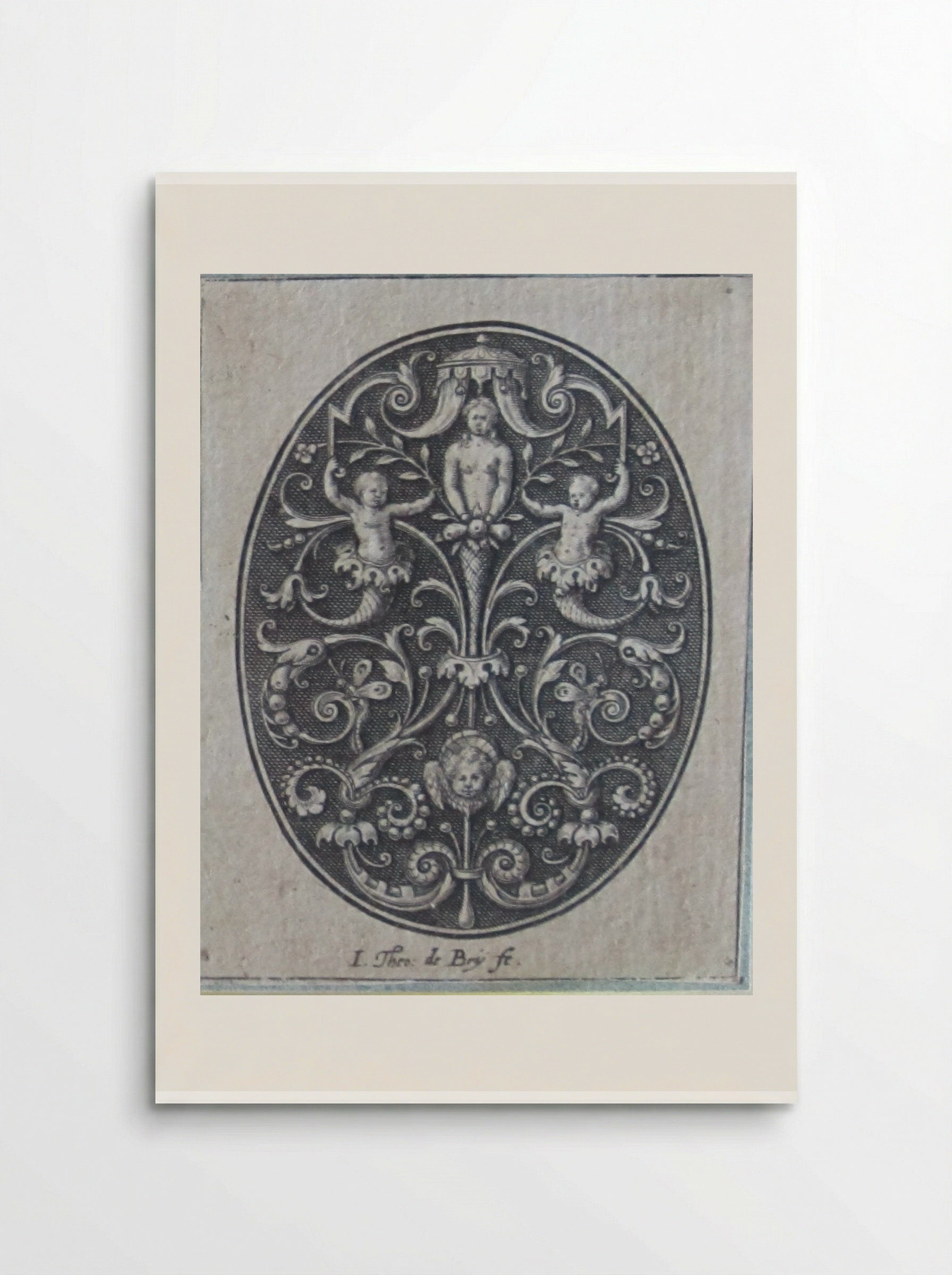 Grotesque with Female Torso Flanked by Putti Supporting a Canopy and Holding Blossoming Branches - Johann Theodor de Bry - Poster