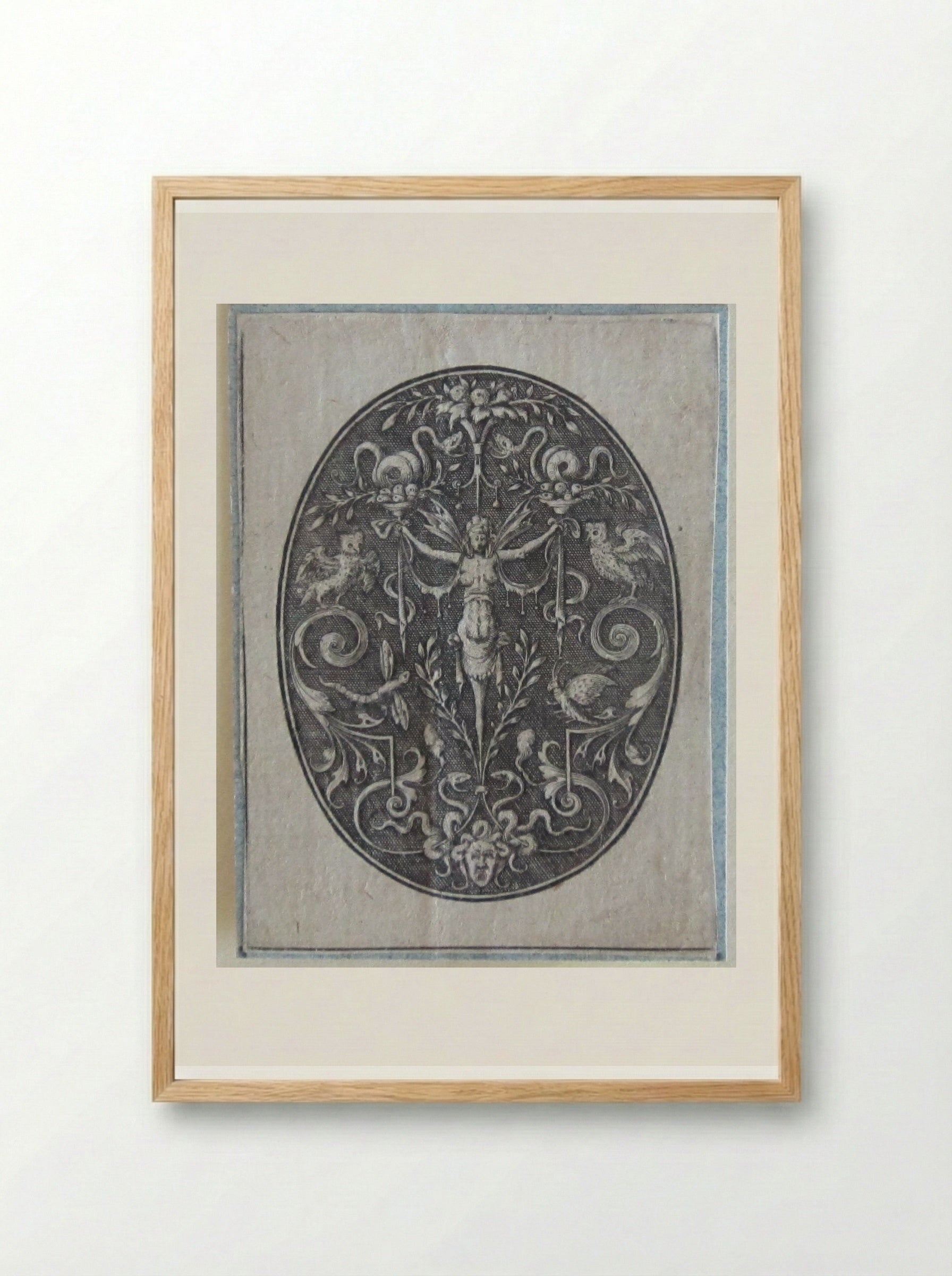 Grotesque with a Winged Female Torso Flanked by Owls - Johann Theodor de Bry - Framed Print Wood