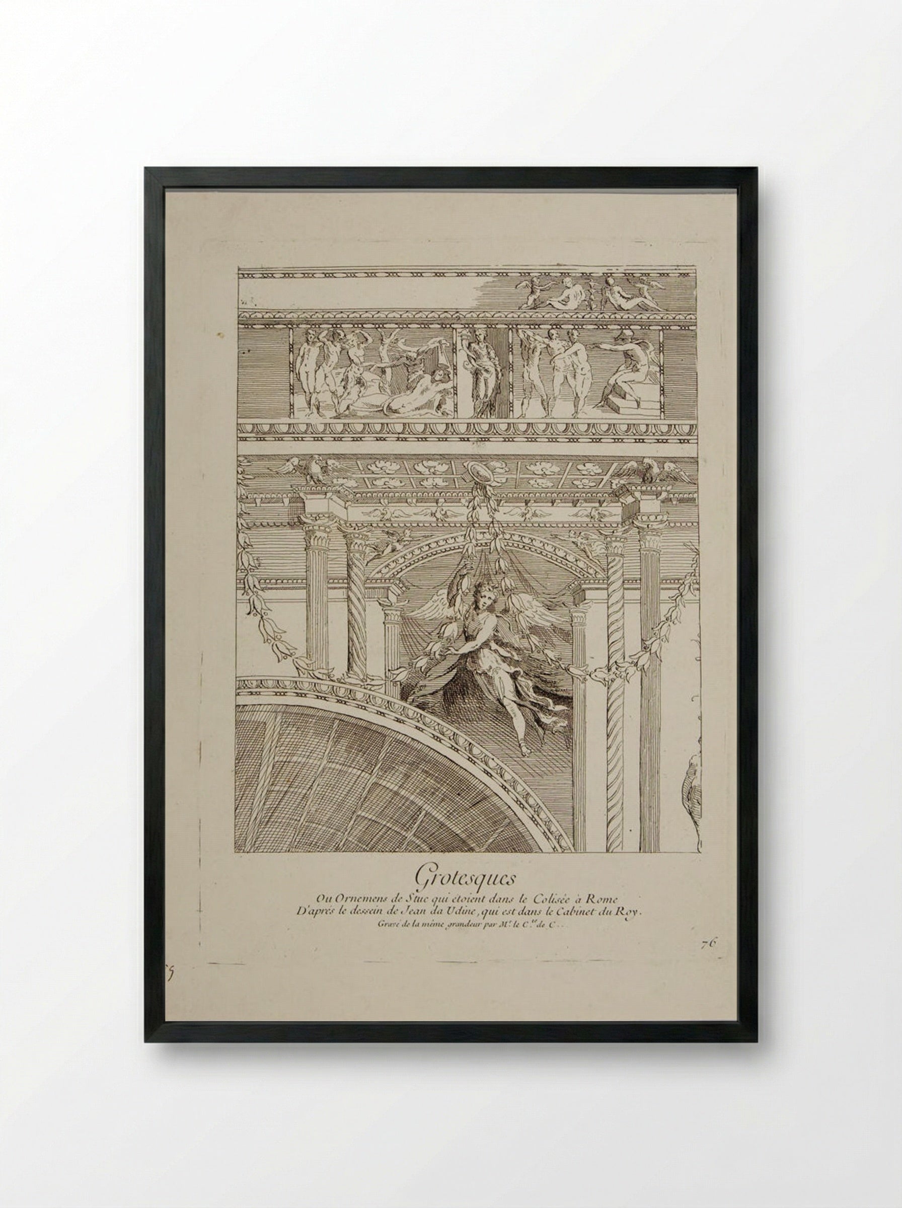 Grotesques Ornaments from the Colosseum in Rome - Anne-Claude-Philippe de Tubières, comte de Caylus - Framed Print Black