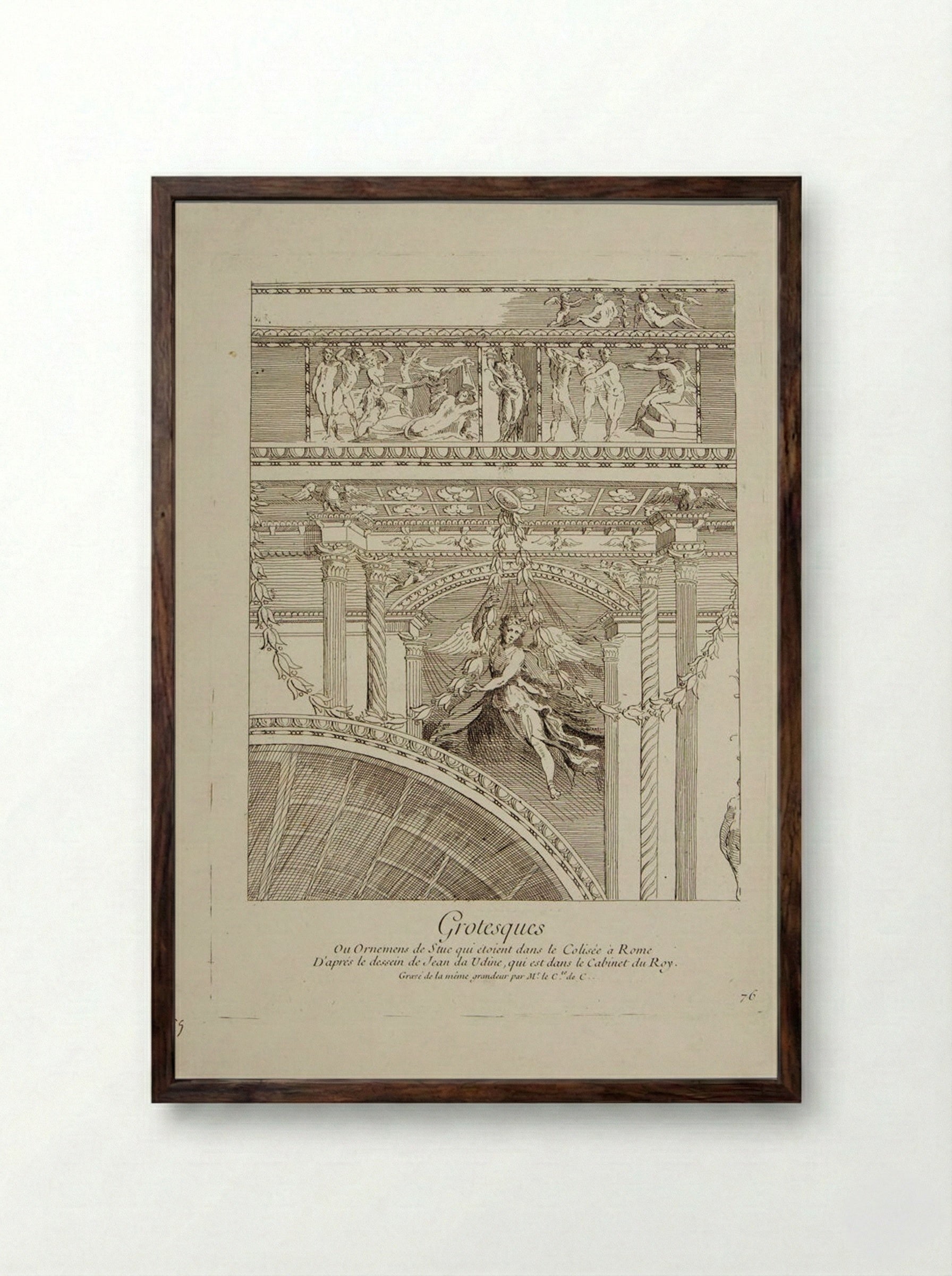 Grotesques Ornaments from the Colosseum in Rome - Anne-Claude-Philippe de Tubières, comte de Caylus - Framed Print Dark Wood