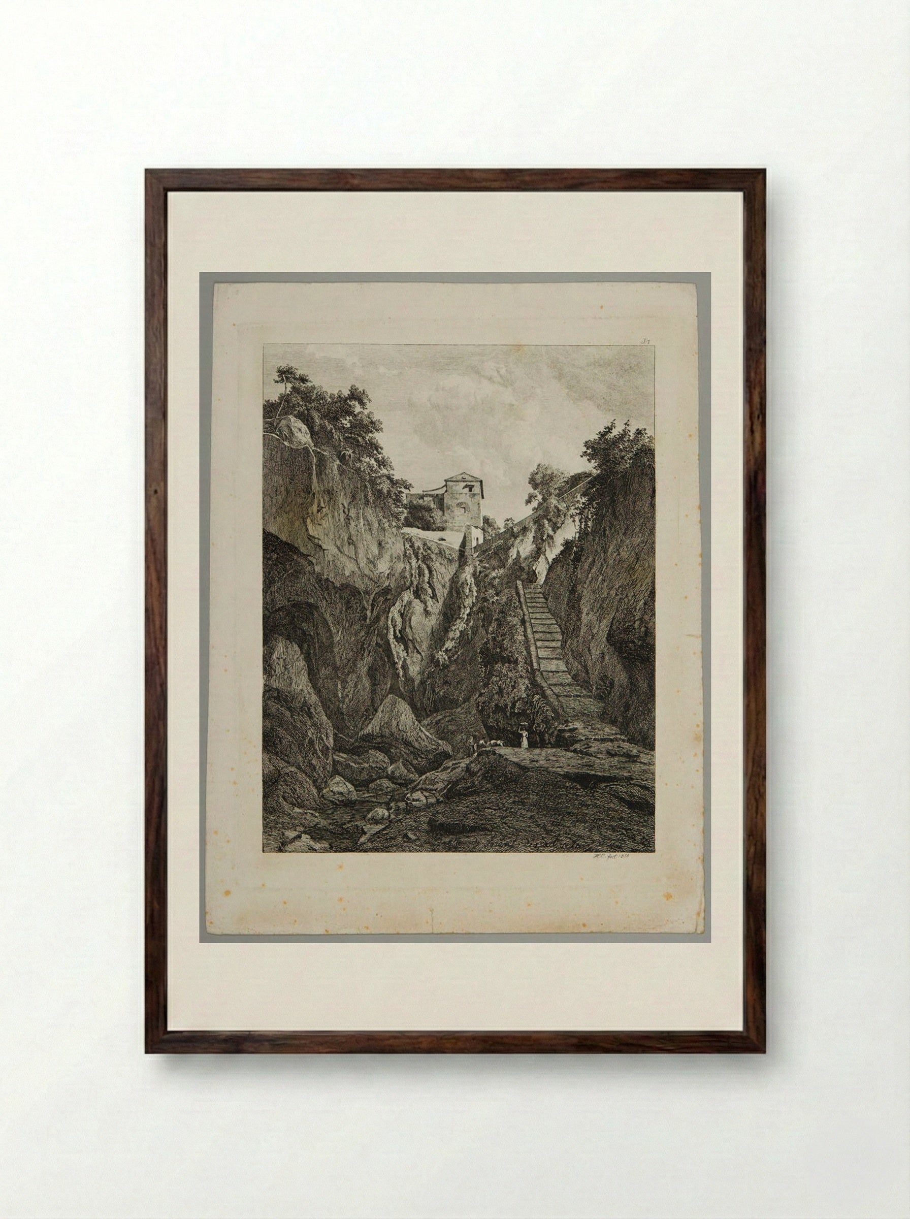Grotto near Sorrento - Johann Hermann Carmiencke - Framed Print Dark Wood