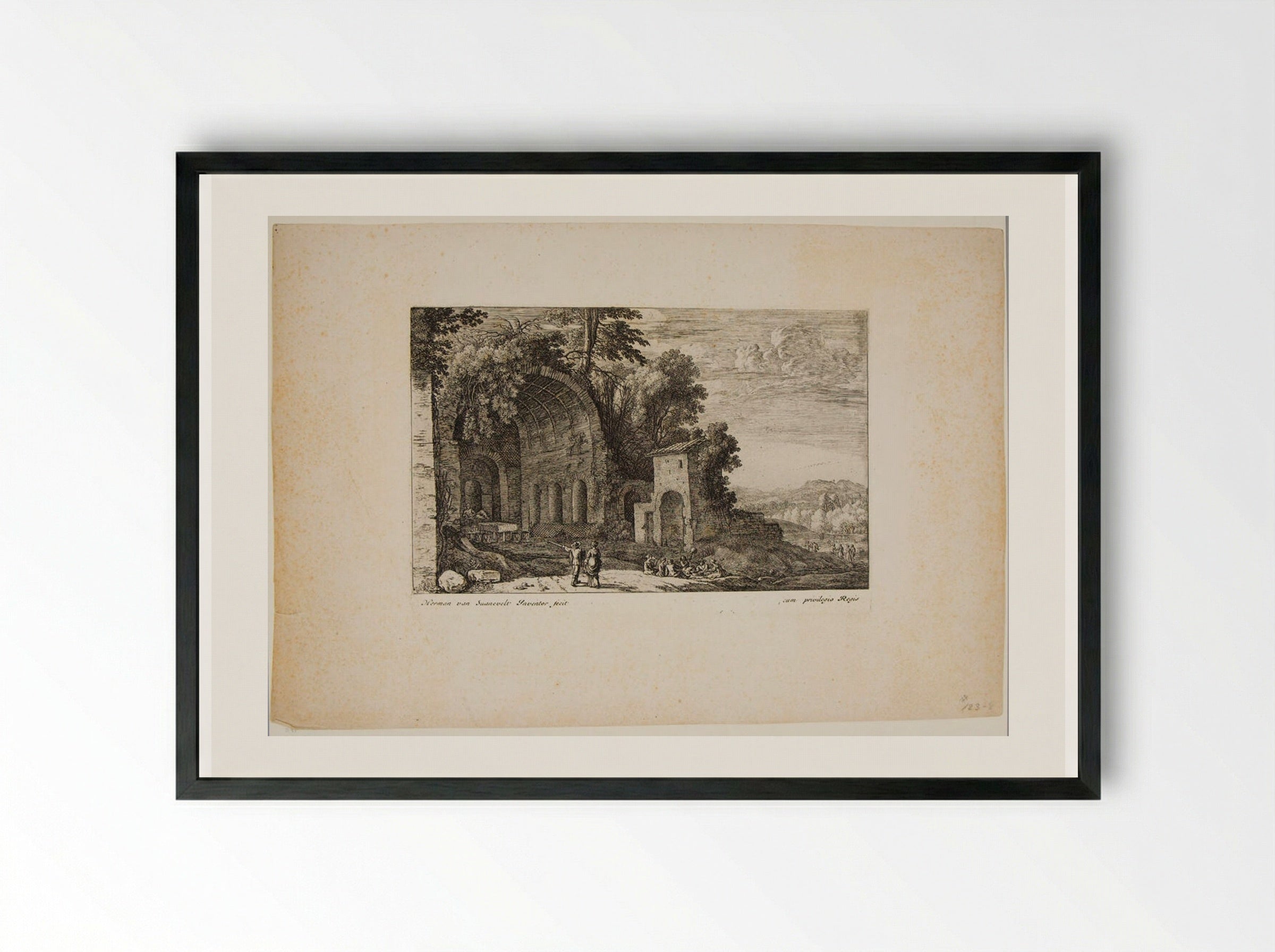 Grotto of the Nymph Egeria - Herman van Swanevelt - Framed Print Black