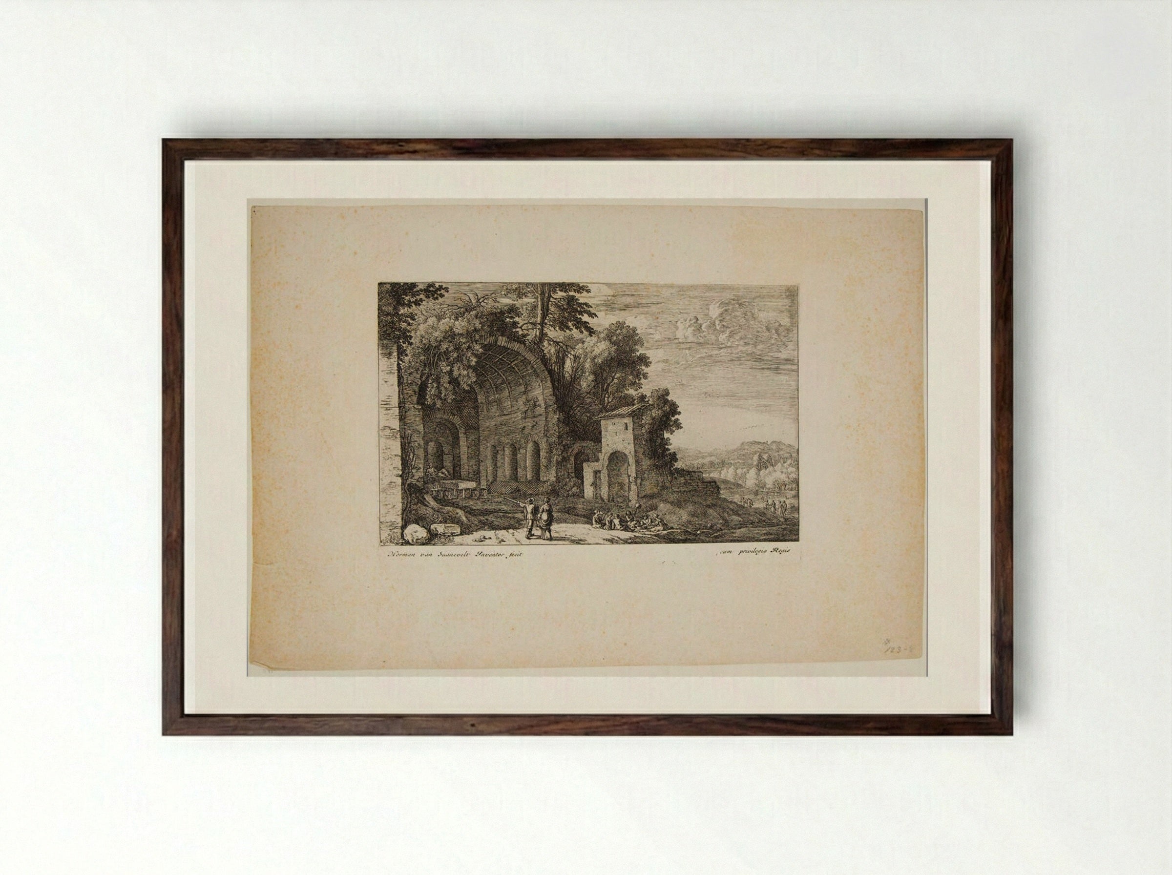 Grotto of the Nymph Egeria - Herman van Swanevelt - Framed Print Dark Wood