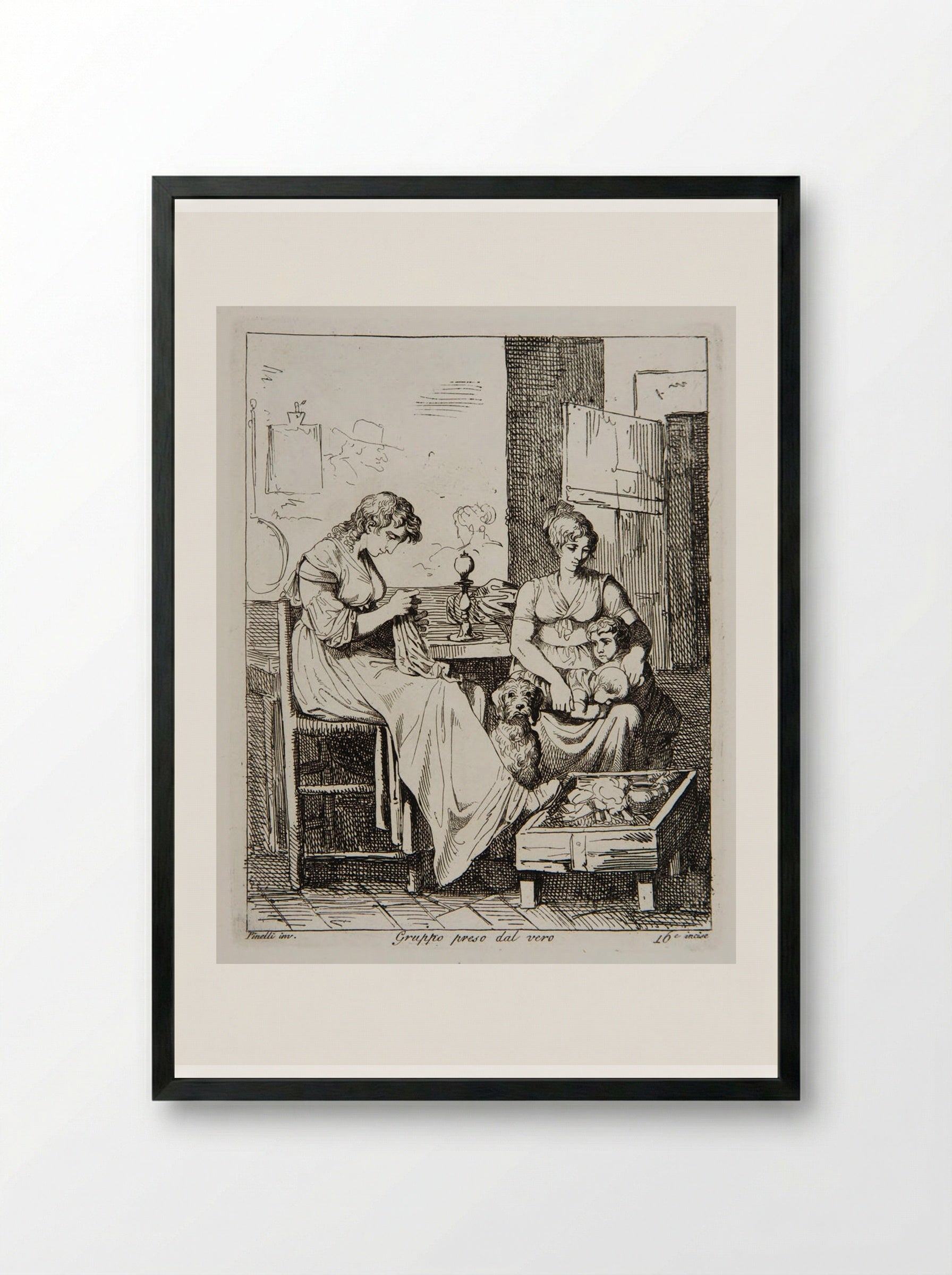 Group Caught in a Moment of Truth - Bartolomeo Pinelli - Framed Print Black