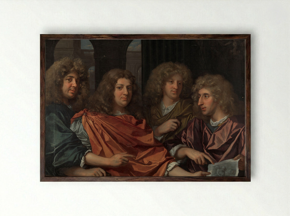 Group Portrait of Four Artists - Monogrammist GF - Framed Print Dark Wood